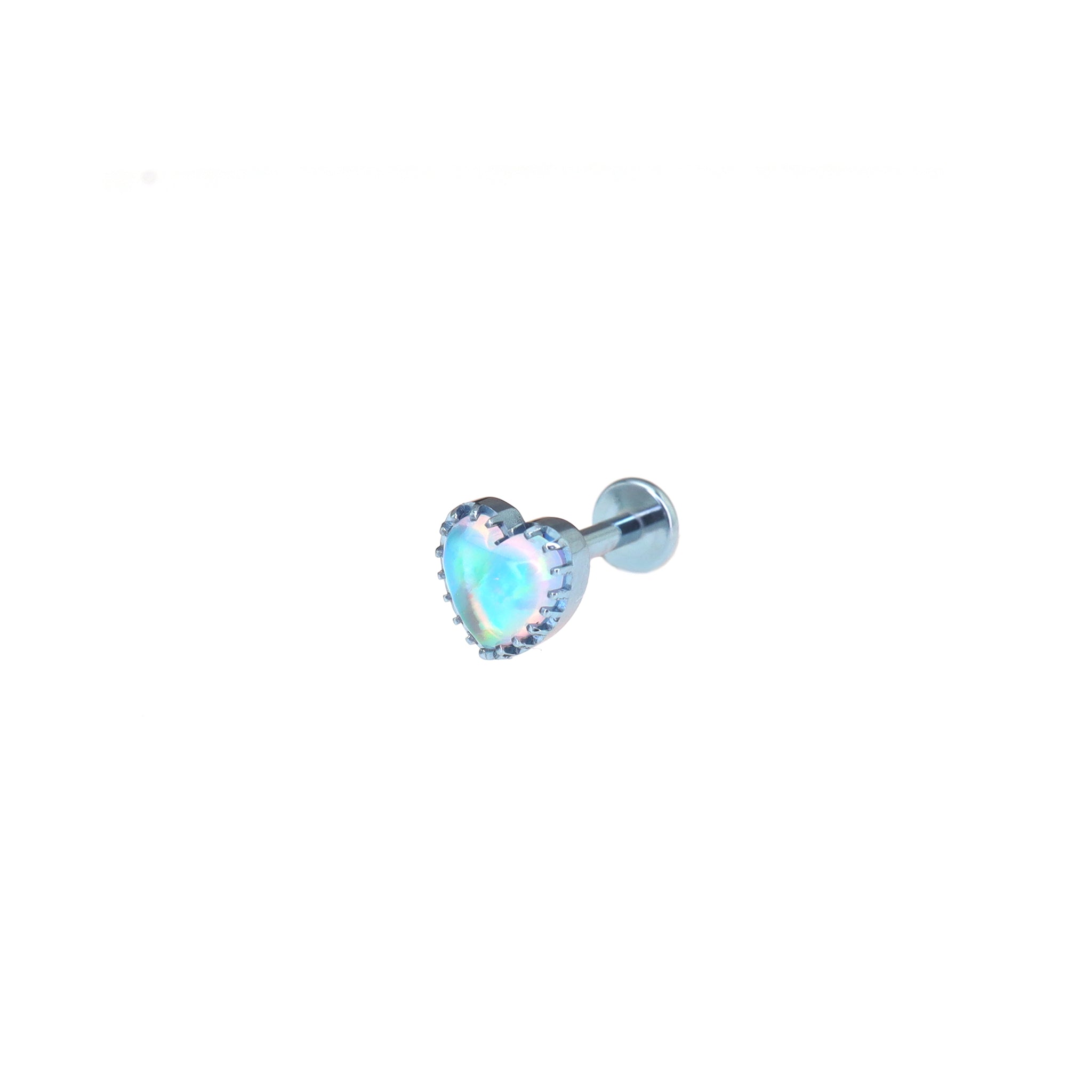 Bezel Heart Jelly Opal Internally Threaded Titanium Studs - Bezel Heart Jelly Opal Internally Threaded Titanium Studs - Sky Blue / 6mm by CRUXJEWELRY