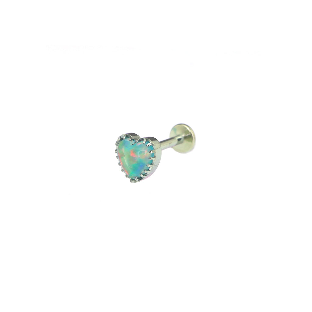 Bezel Heart Jelly Opal Internally Threaded Titanium Studs - Bezel Heart Jelly Opal Internally Threaded Titanium Studs - Neon Green / 6mm by CRUXJEWELRY