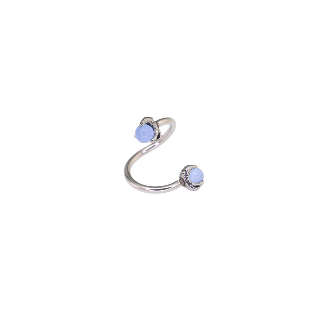 S-Shaped Dragon Claw Cat's Eye Internally Threaded Stainless Steel Lip Ring - S-Shaped Dragon Claw Cat's Eye Internally Threaded Stainless Steel Lip Ring - Blue / 8mm by CRUXJEWELRY