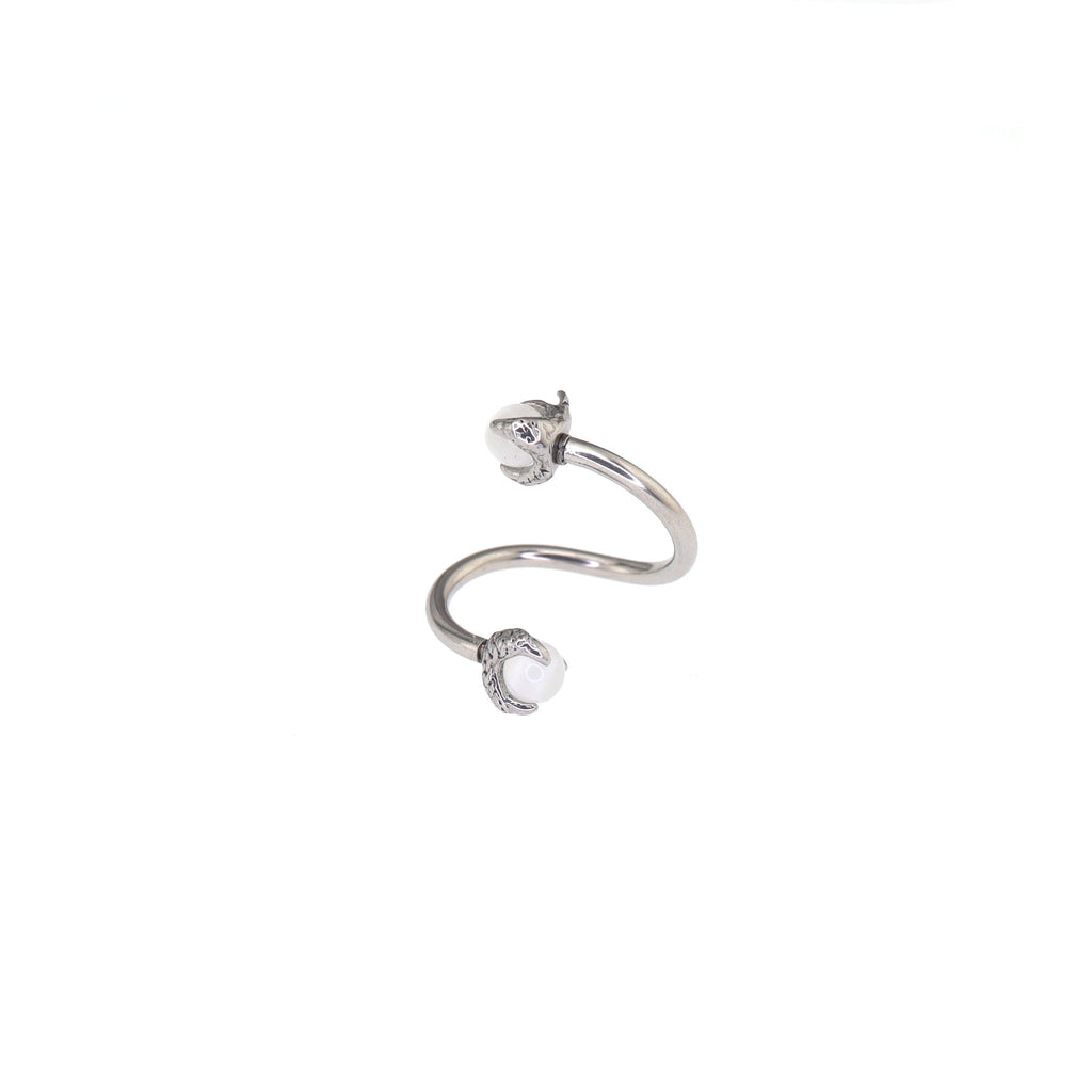 S-Shaped Dragon Claw Cat's Eye Internally Threaded Stainless Steel Lip Ring - S-Shaped Dragon Claw Cat's Eye Internally Threaded Stainless Steel Lip Ring - White / 8mm by CRUXJEWELRY