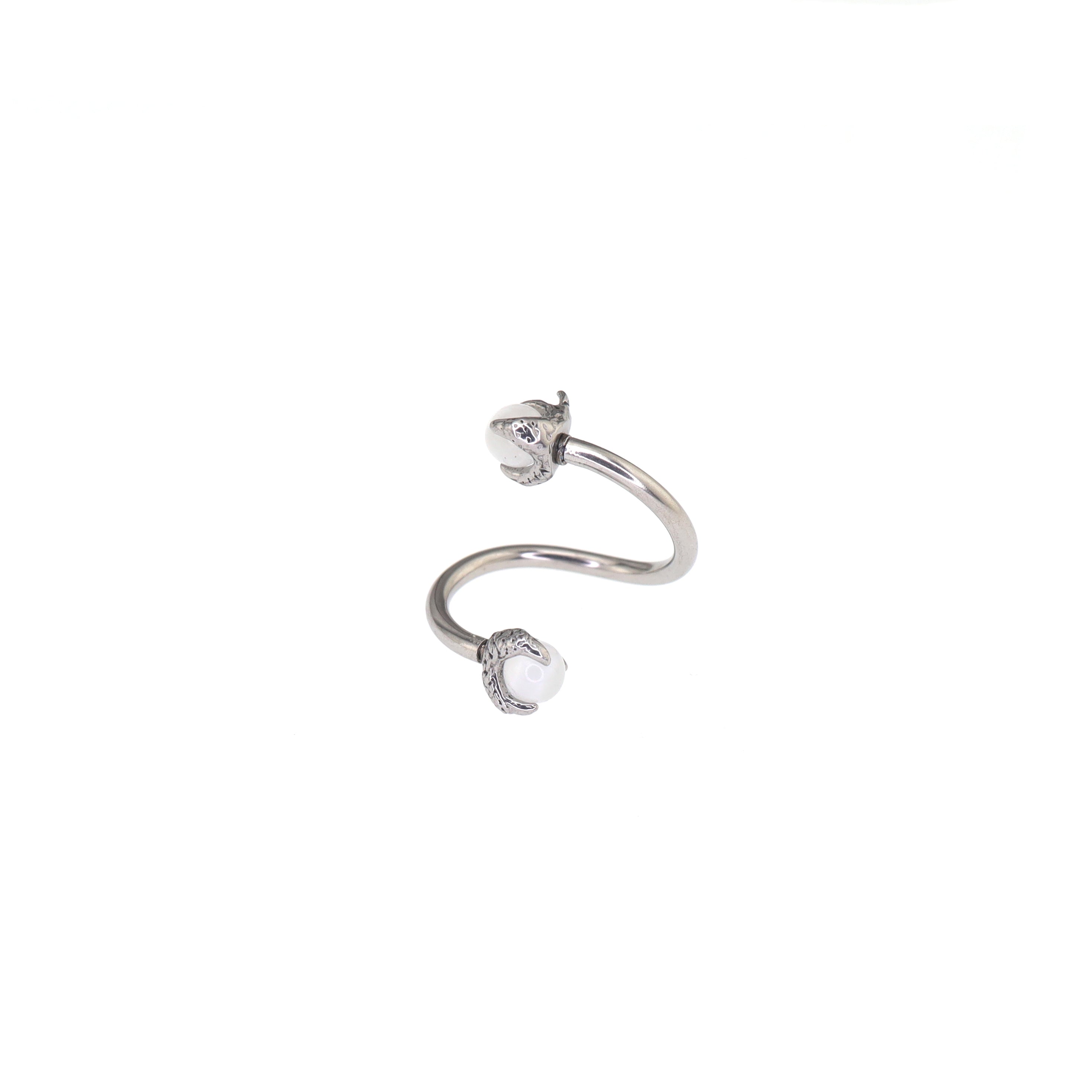 S-Shaped Dragon Claw Cat's Eye Internally Threaded Stainless Steel Lip Ring - S-Shaped Dragon Claw Cat's Eye Internally Threaded Stainless Steel Lip Ring - White / 8mm by CRUXJEWELRY
