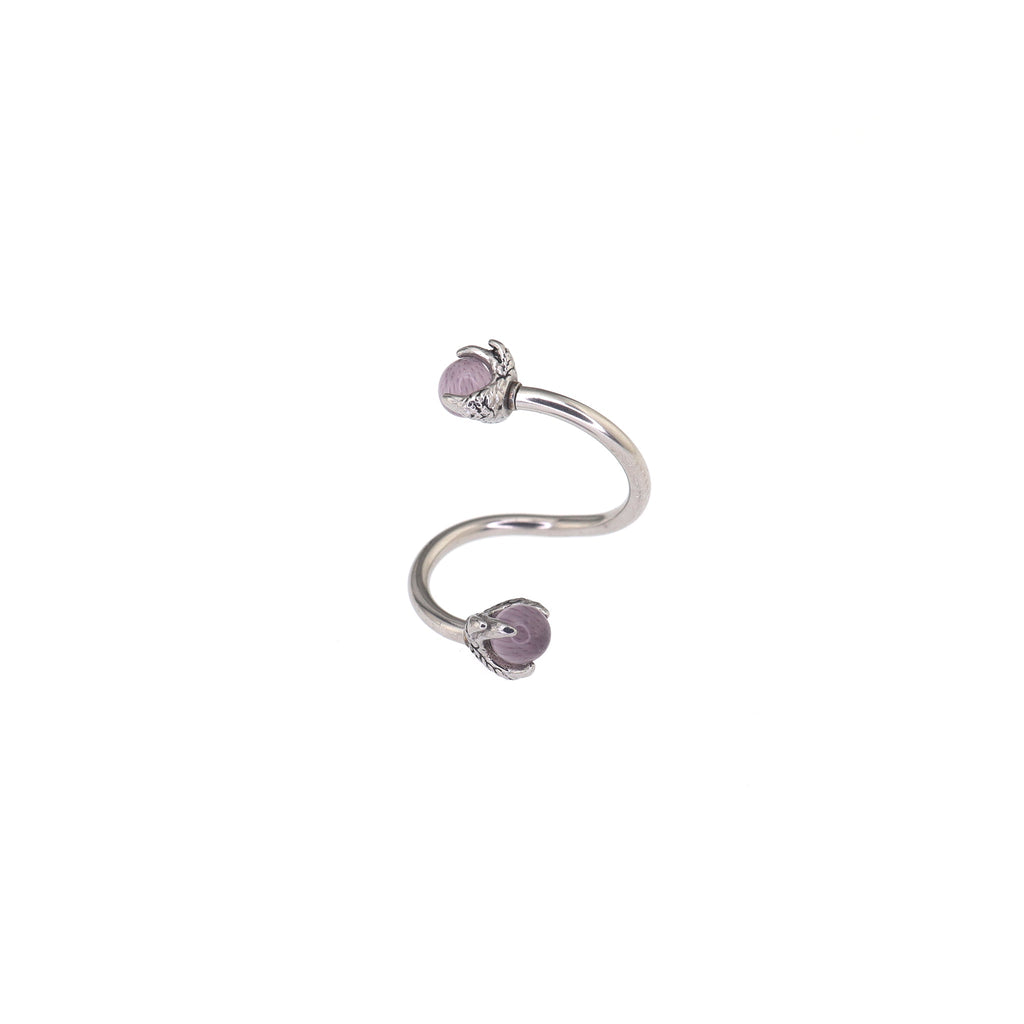 S-Shaped Dragon Claw Cat's Eye Internally Threaded Stainless Steel Lip Ring - S-Shaped Dragon Claw Cat's Eye Internally Threaded Stainless Steel Lip Ring - Pink / 8mm by CRUXJEWELRY