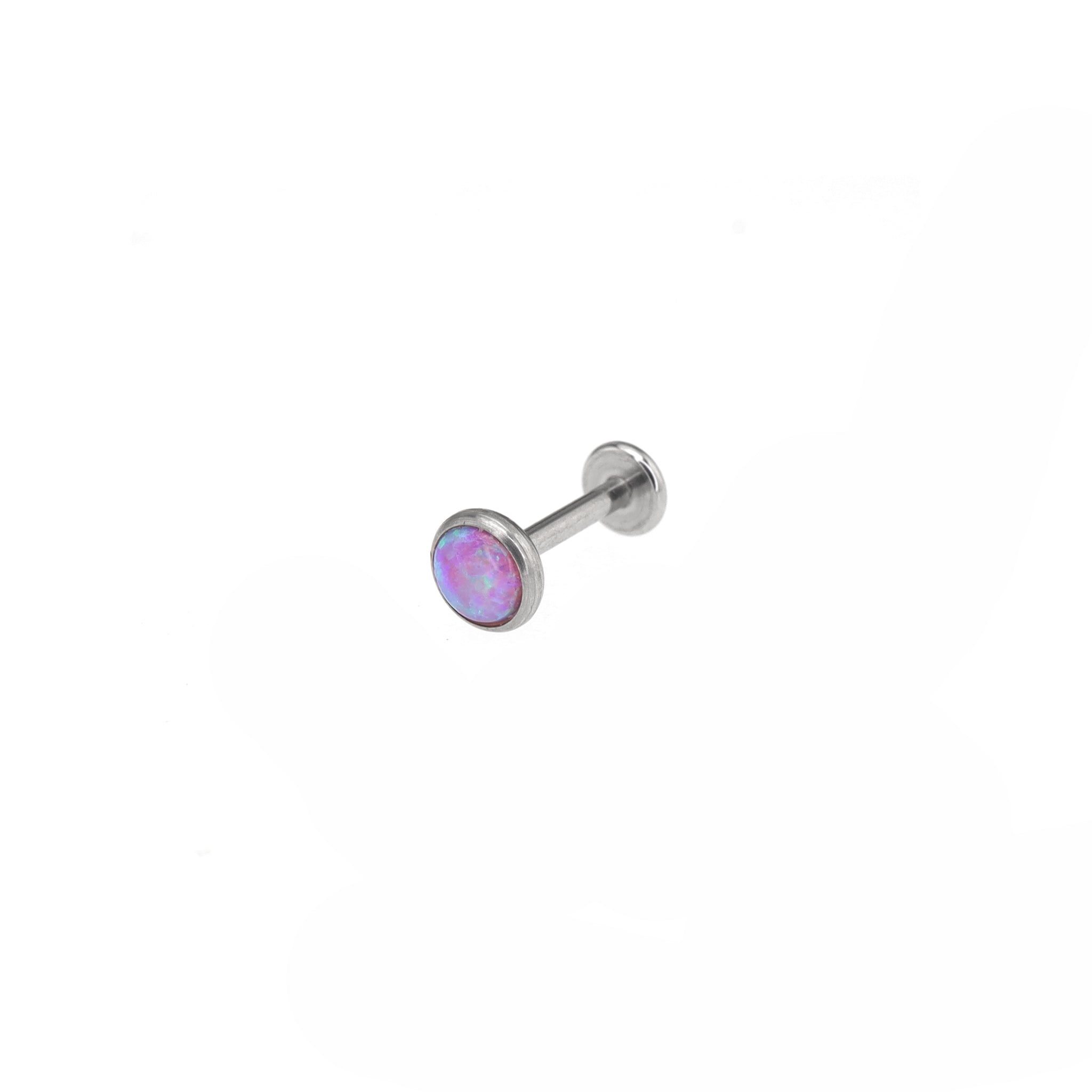 Opal Internal Thread Flat Back Stainless Steel Labret Stud - Opal Internal Thread Flat Back Stainless Steel Labret Stud - Purple / 3mm / 6mm by CRUXJEWELRY