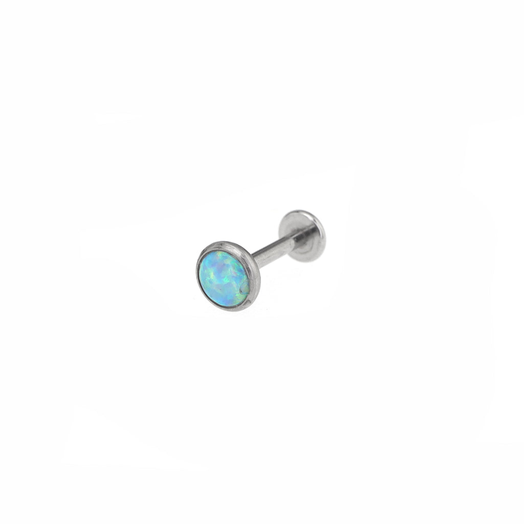 Opal Internal Thread Flat Back Stainless Steel Labret Stud - Opal Internal Thread Flat Back Stainless Steel Labret Stud - Light Blue / 3mm / 6mm by CRUXJEWELRY