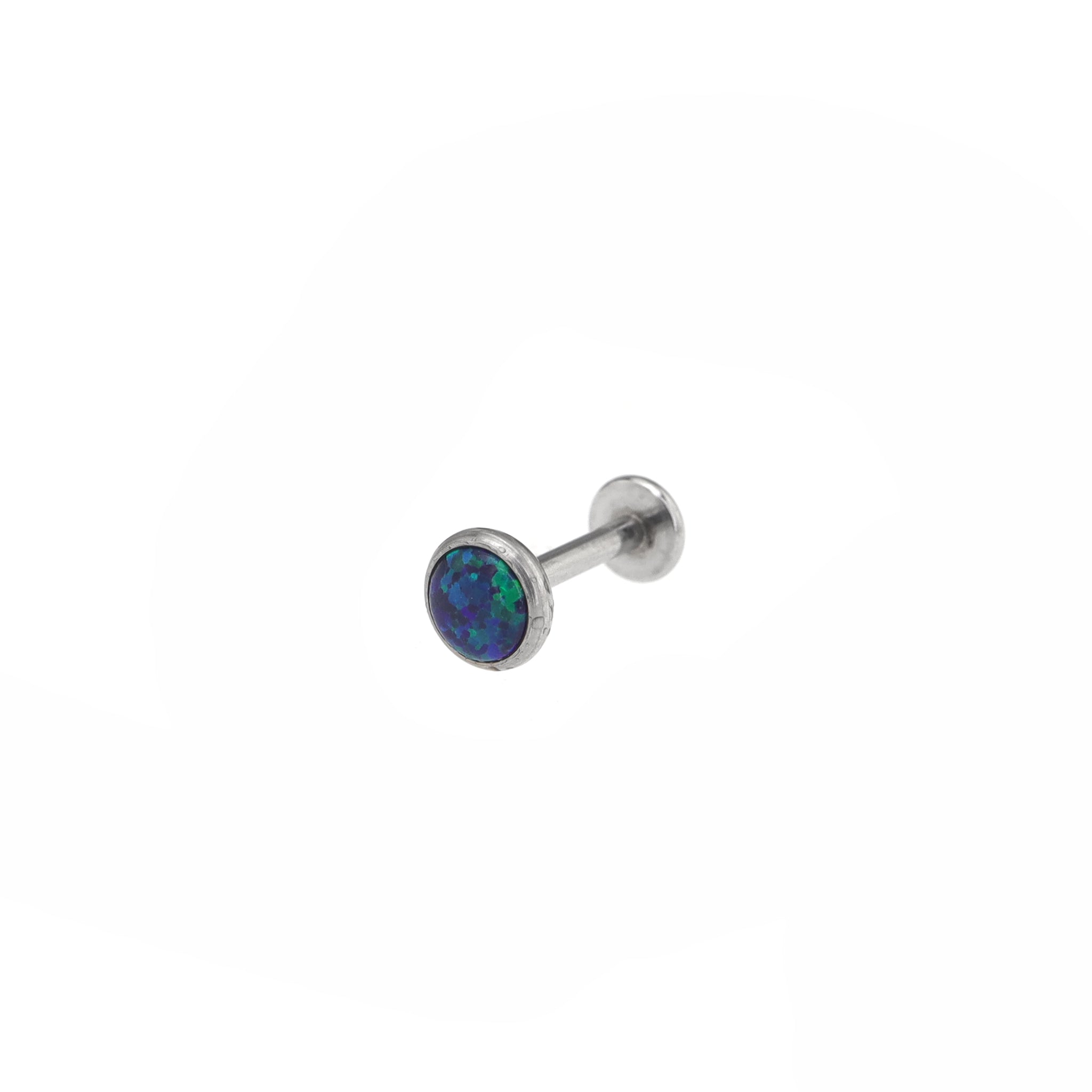 Opal Internal Thread Flat Back Stainless Steel Labret Stud - Opal Internal Thread Flat Back Stainless Steel Labret Stud - Ocean Blue / 3mm / 6mm by CRUXJEWELRY