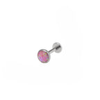 Opal Internal Thread Flat Back Stainless Steel Labret Stud - Opal Internal Thread Flat Back Stainless Steel Labret Stud - Pink / 3mm / 6mm by CRUXJEWELRY