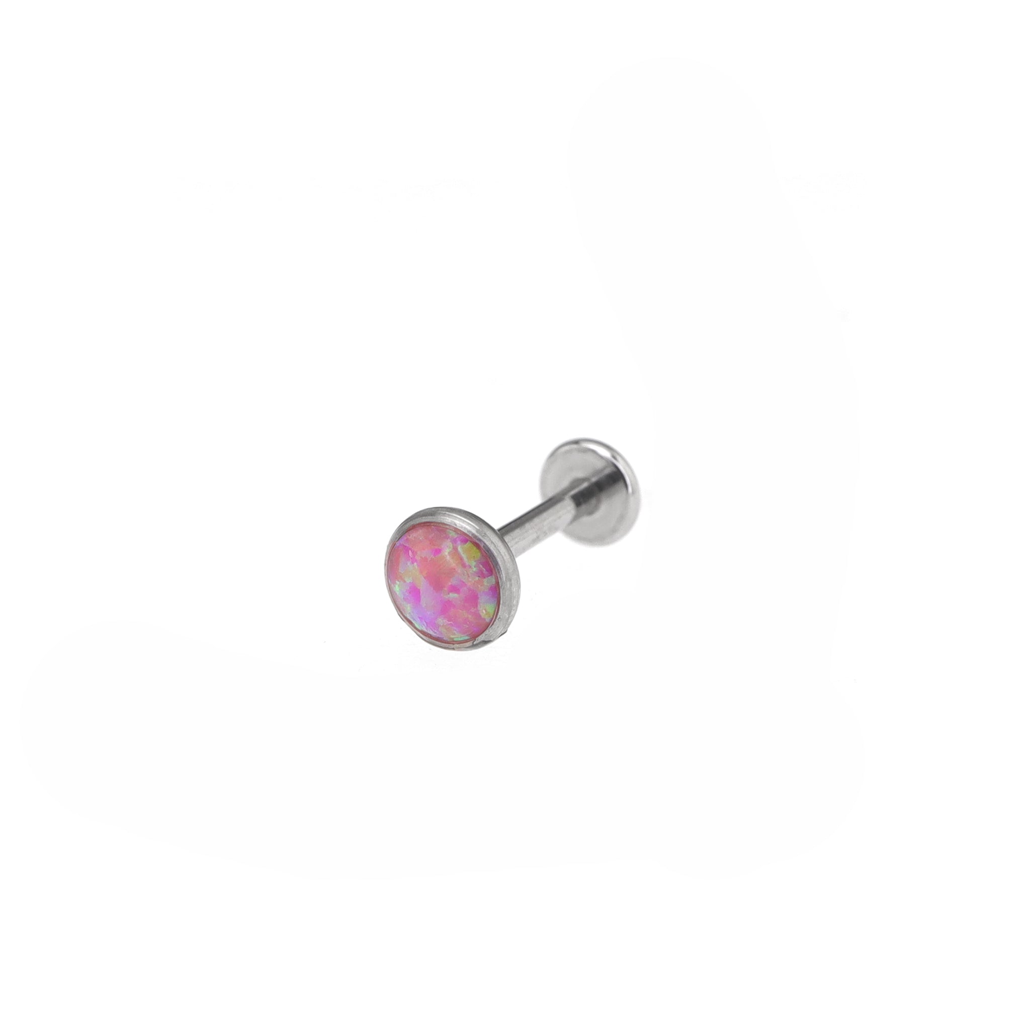 Opal Internal Thread Flat Back Stainless Steel Labret Stud - Opal Internal Thread Flat Back Stainless Steel Labret Stud - Pink / 3mm / 6mm by CRUXJEWELRY