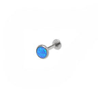 Opal Internal Thread Flat Back Stainless Steel Labret Stud - Opal Internal Thread Flat Back Stainless Steel Labret Stud - Blue / 3mm / 6mm by CRUXJEWELRY