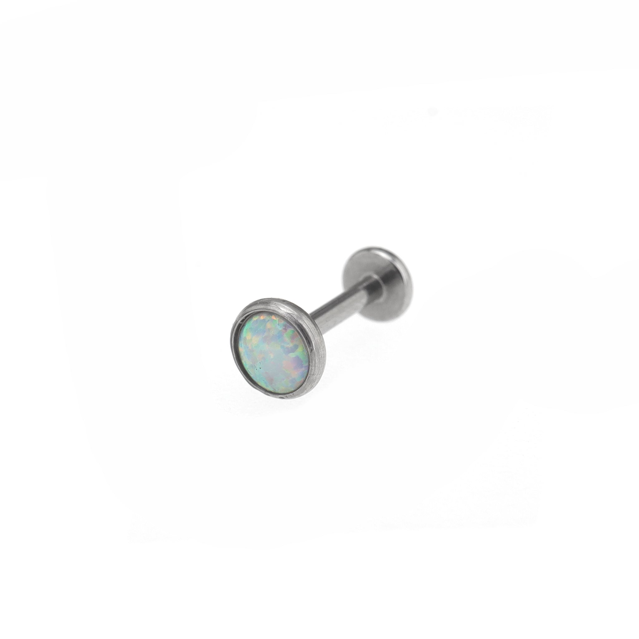 Opal Internal Thread Flat Back Stainless Steel Labret Stud - Opal Internal Thread Flat Back Stainless Steel Labret Stud - Green / 3mm / 6mm by CRUXJEWELRY
