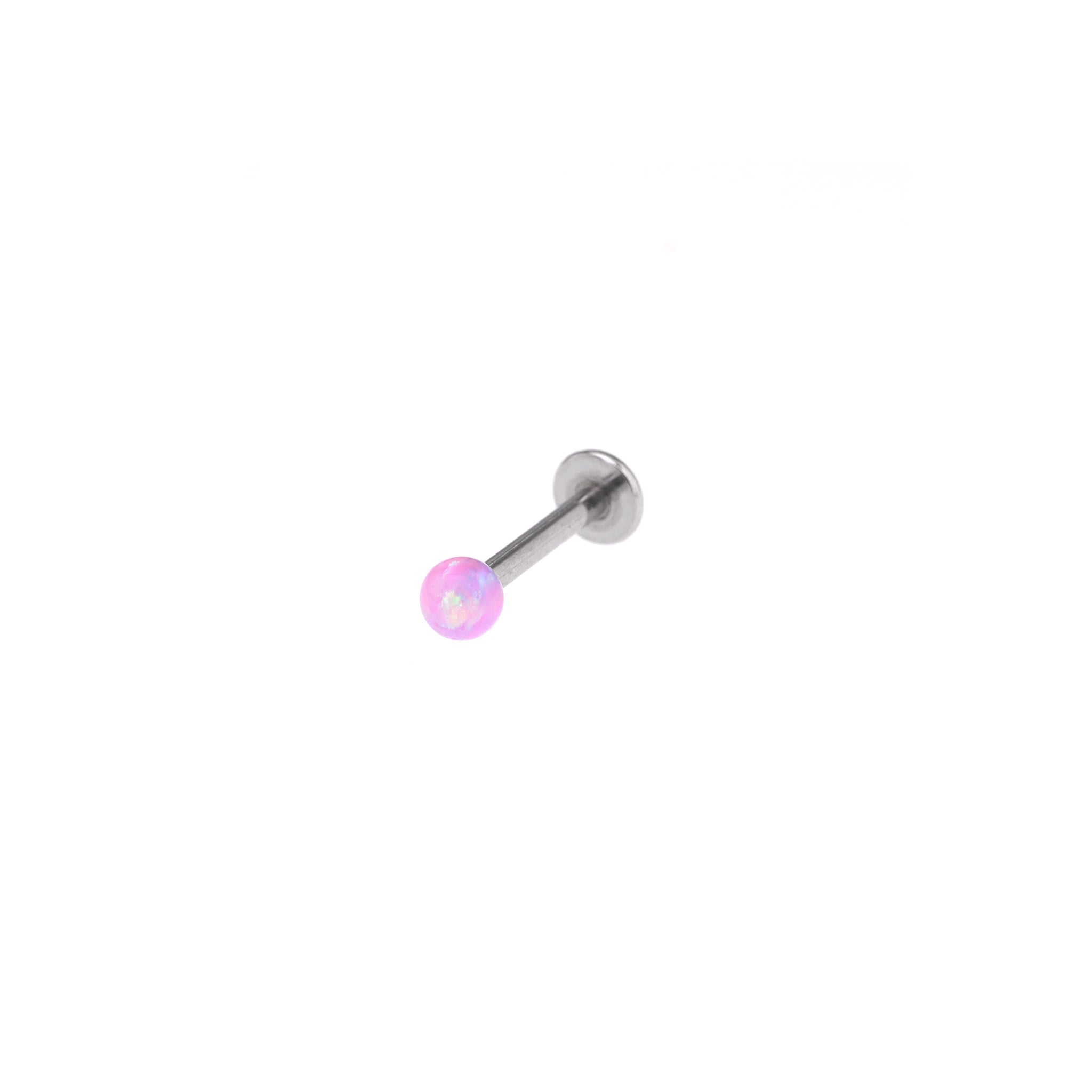 3mm Opal Internal Thread Stainless Steel Labret Stud - 3mm Opal Internal Thread Stainless Steel Labret Stud - Pink / 6mm by CRUXJEWELRY