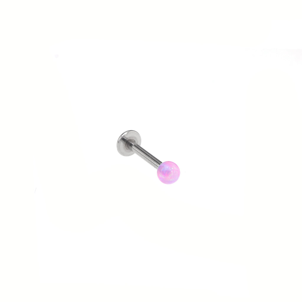 3mm Opal Internal Thread Stainless Steel Labret Stud - 3mm Opal Internal Thread Stainless Steel Labret Stud - Pink / 6mm by CRUXJEWELRY