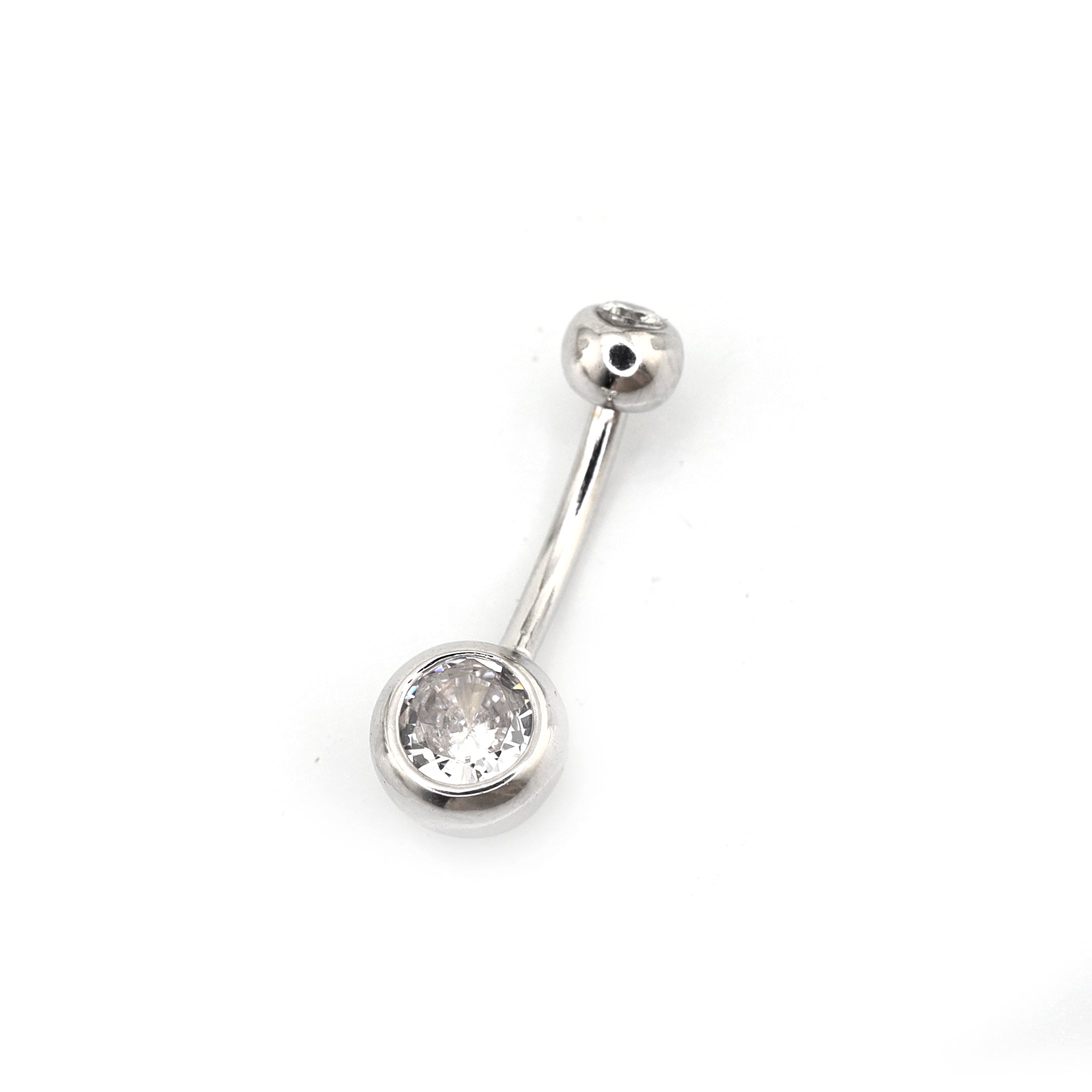 Double Gem CZ S925 Sterling Silver Belly Ring - Double Gem CZ S925 Sterling Silver Belly Ring - 6 mm by CRUXJEWELRY
