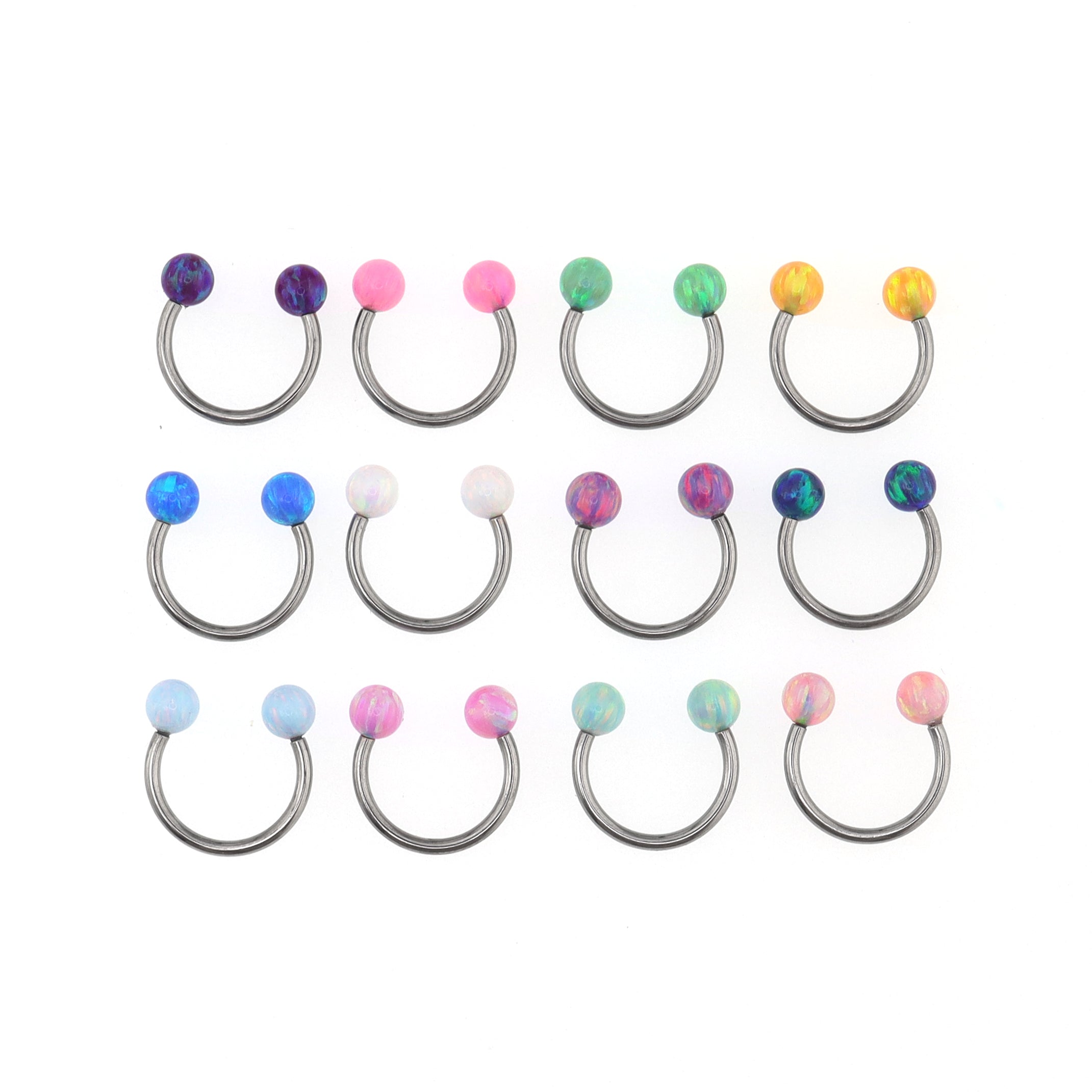 Colorful Externally Threaded Opal Titanium Horseshoe Ring - Colorful Externally Threaded Opal Titanium Horseshoe Ring - Pearl White / 8mm by CRUXJEWELRY