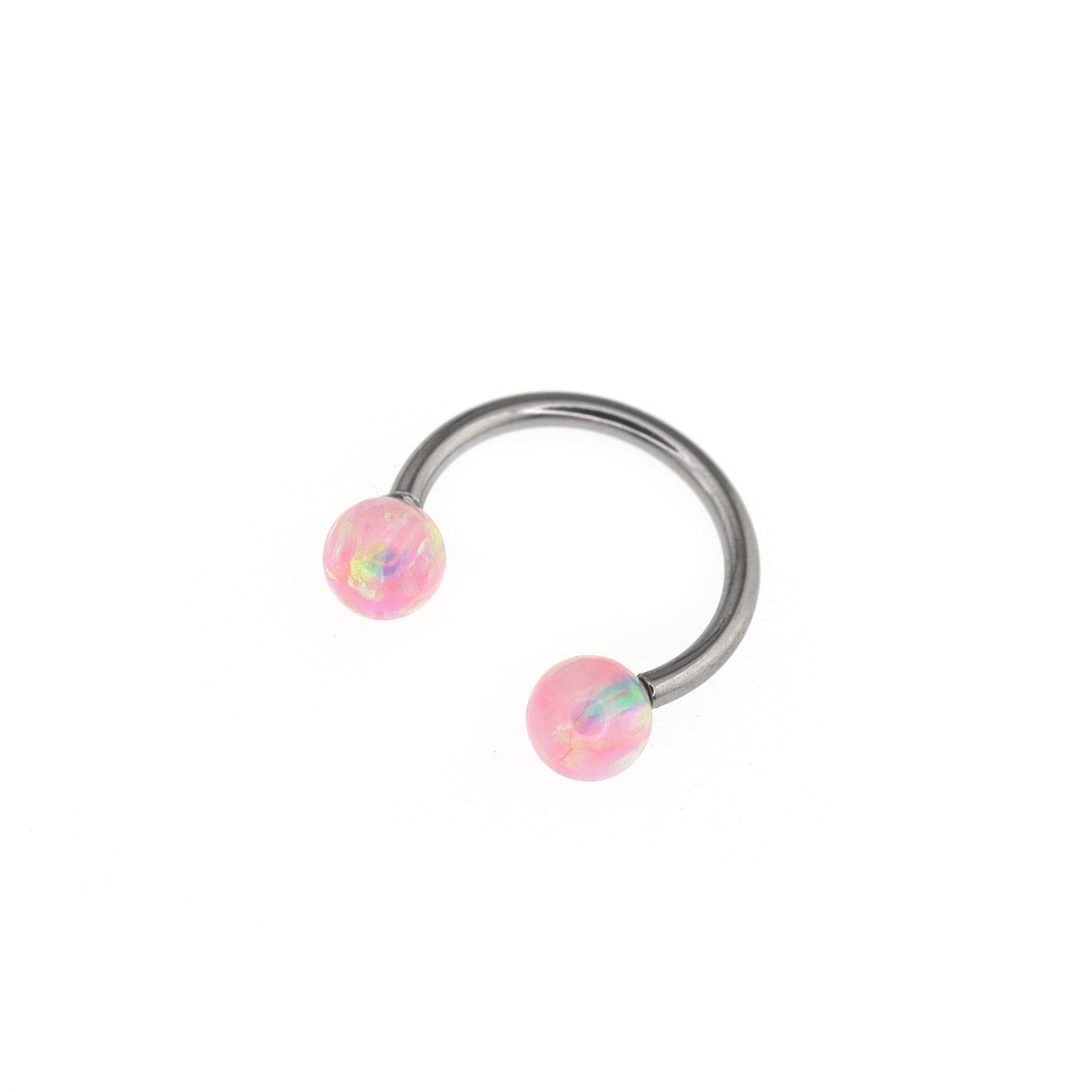 Colorful Externally Threaded Opal Titanium Horseshoe Ring - Colorful Externally Threaded Opal Titanium Horseshoe Ring - Pink / 8mm by CRUXJEWELRY
