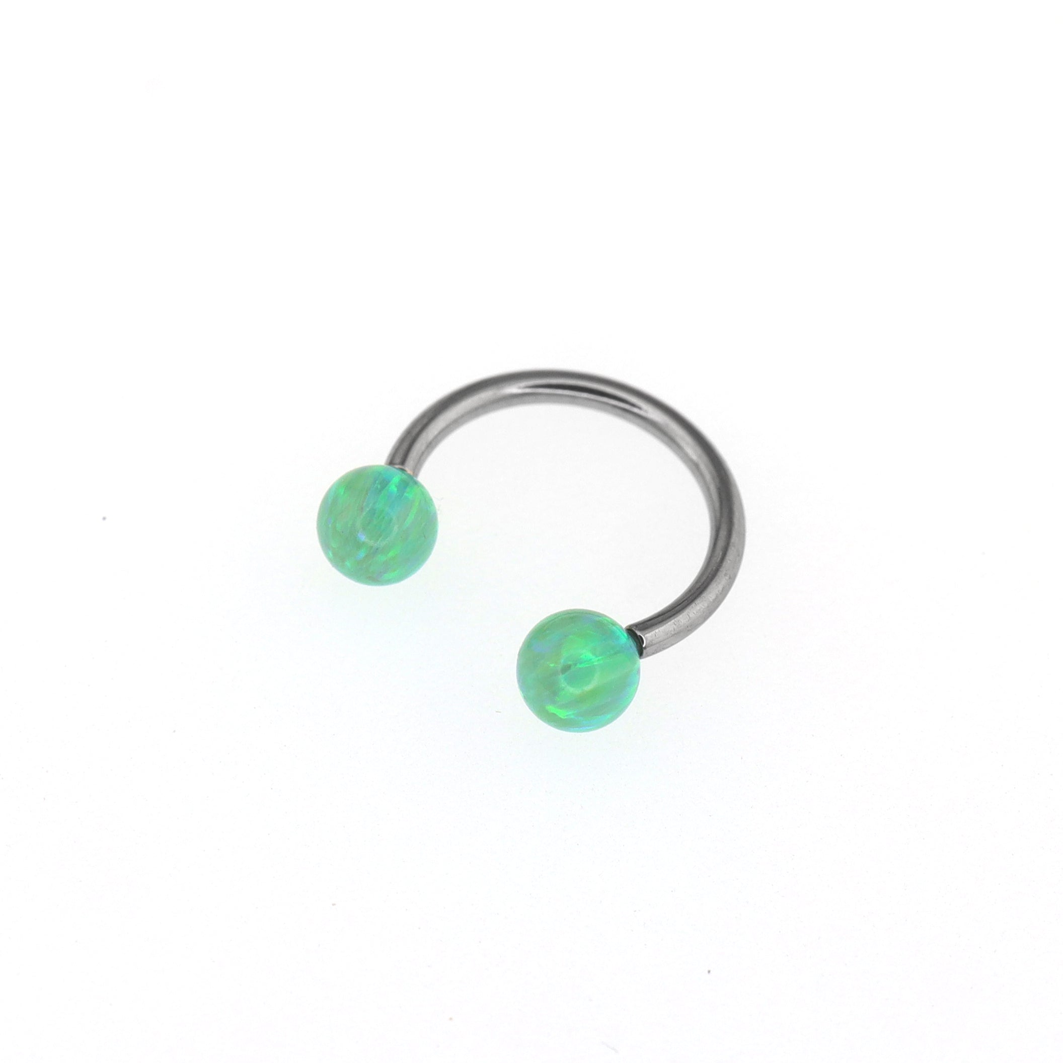 Colorful Externally Threaded Opal Titanium Horseshoe Ring - Colorful Externally Threaded Opal Titanium Horseshoe Ring - Green / 8mm by CRUXJEWELRY