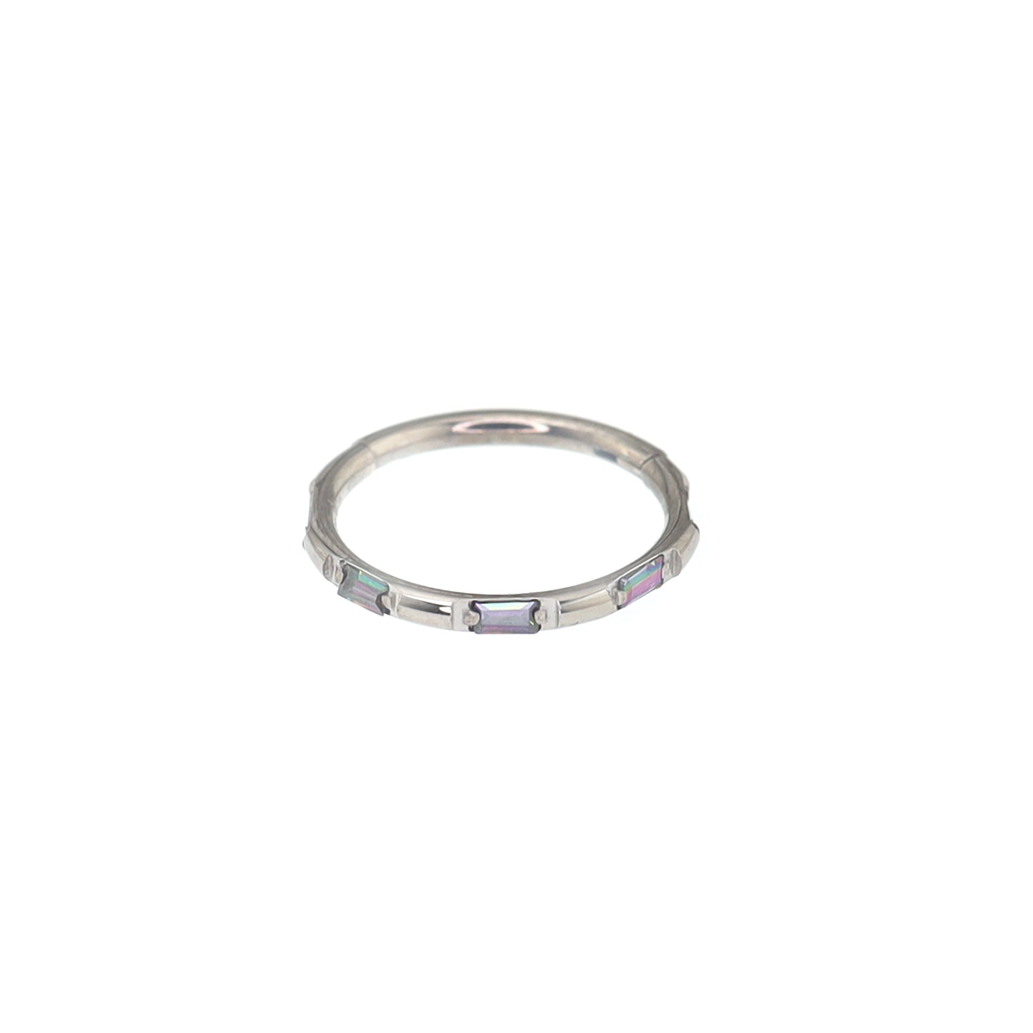 Side Set Baguette CZ Titanium Segment Ring - Side Set Baguette CZ Titanium Segment Ring - Rainbow / 8mm by CRUXJEWELRY