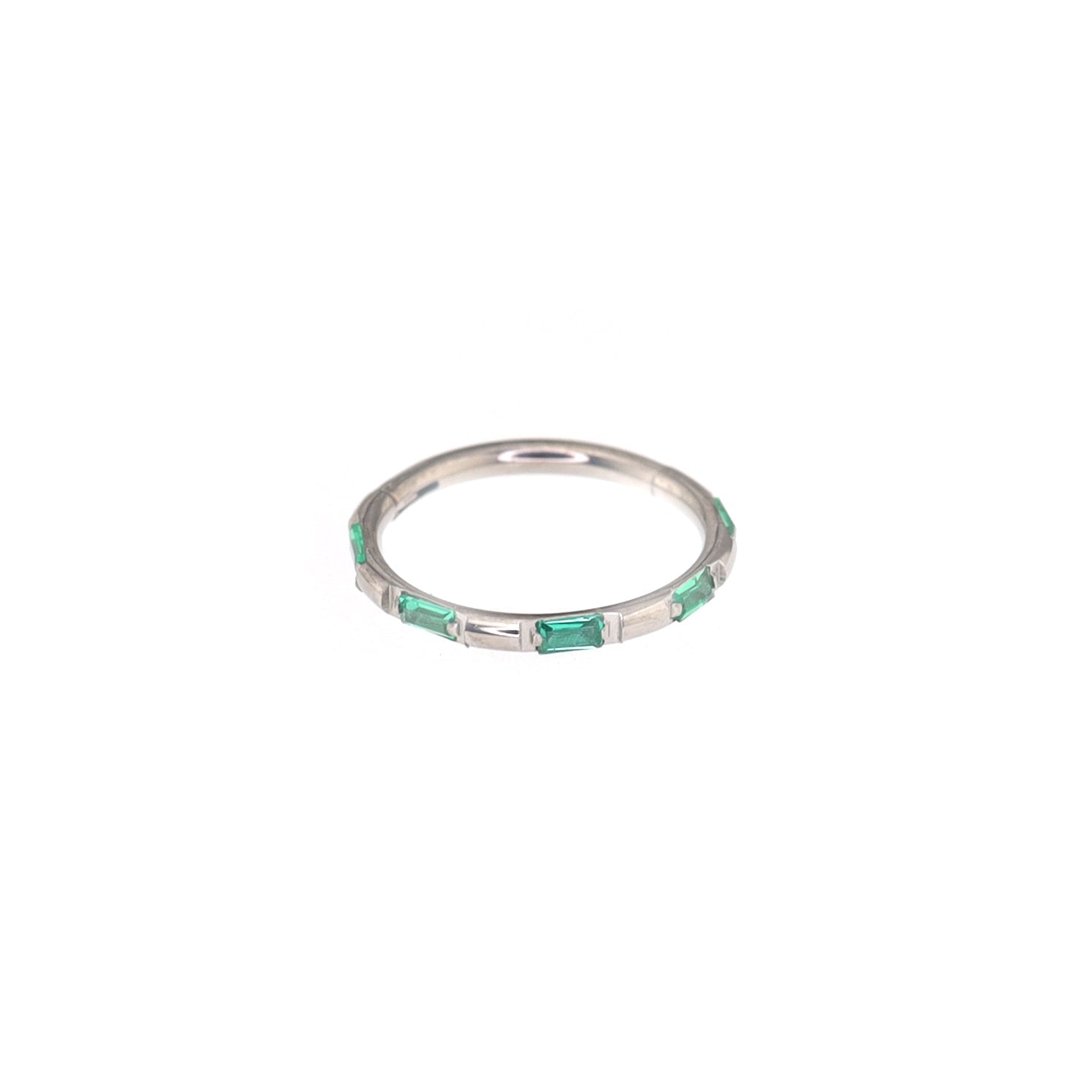 Side Set Baguette CZ Titanium Segment Ring - Side Set Baguette CZ Titanium Segment Ring - Light Green / 8mm by CRUXJEWELRY