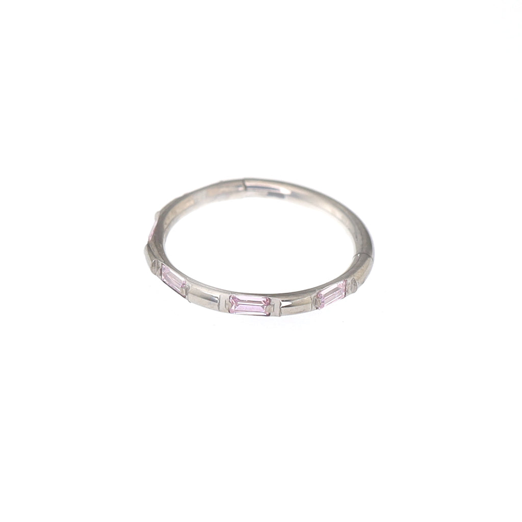 Side Set Baguette CZ Titanium Segment Ring - Side Set Baguette CZ Titanium Segment Ring - Pink / 8mm by CRUXJEWELRY