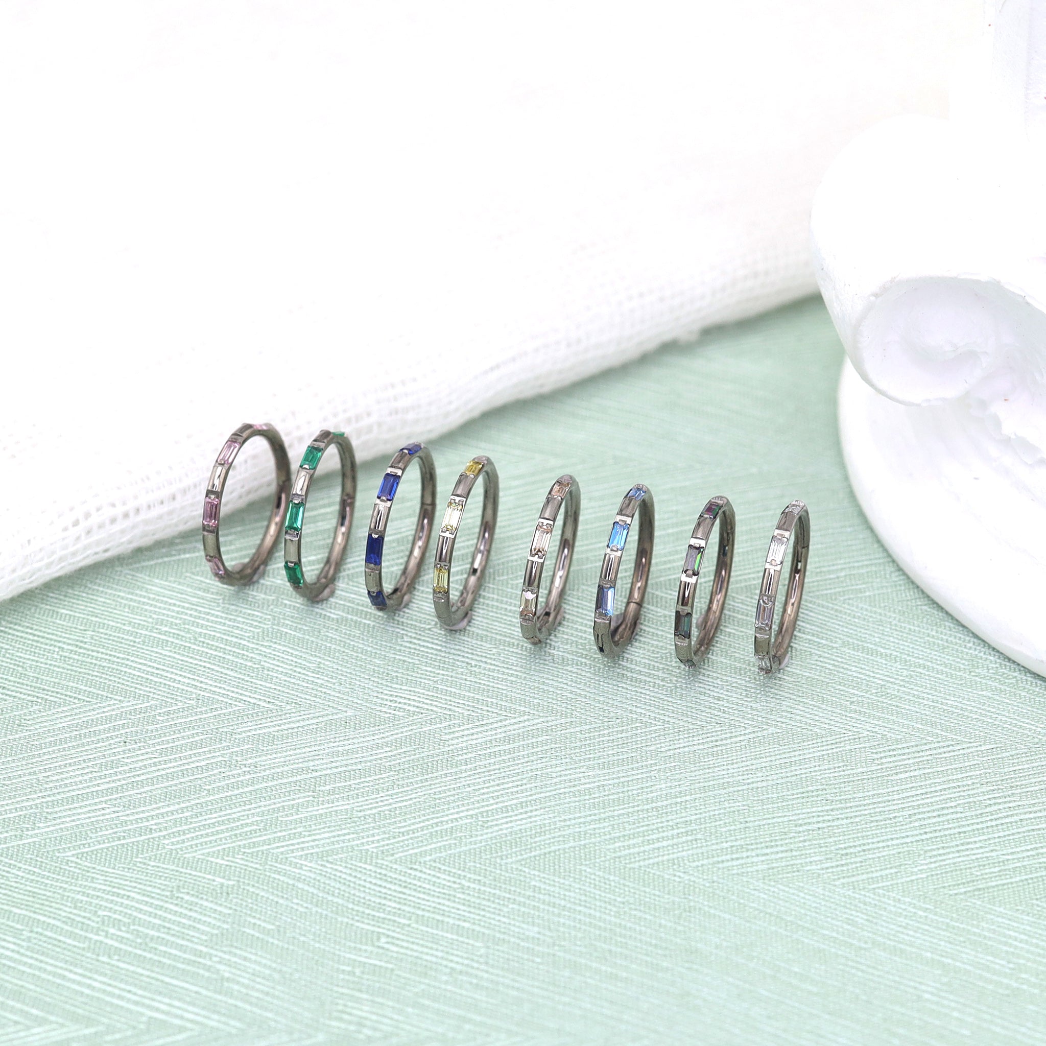 Side Set Baguette CZ Titanium Segment Ring - Side Set Baguette CZ Titanium Segment Ring - White / 8mm by CRUXJEWELRY