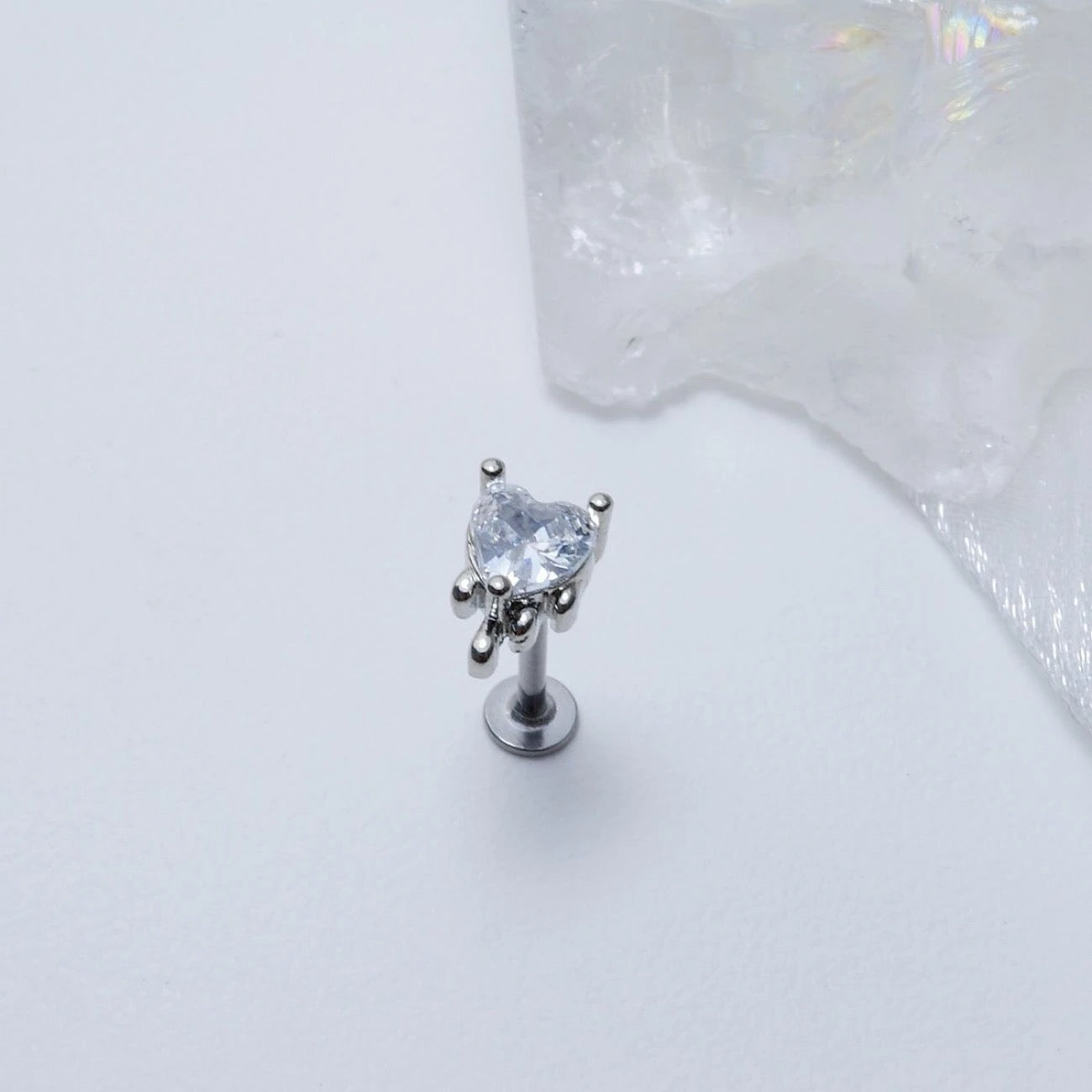 Liquid Metal CZ Heart Stud - Dainty Molten Cartilage Earring