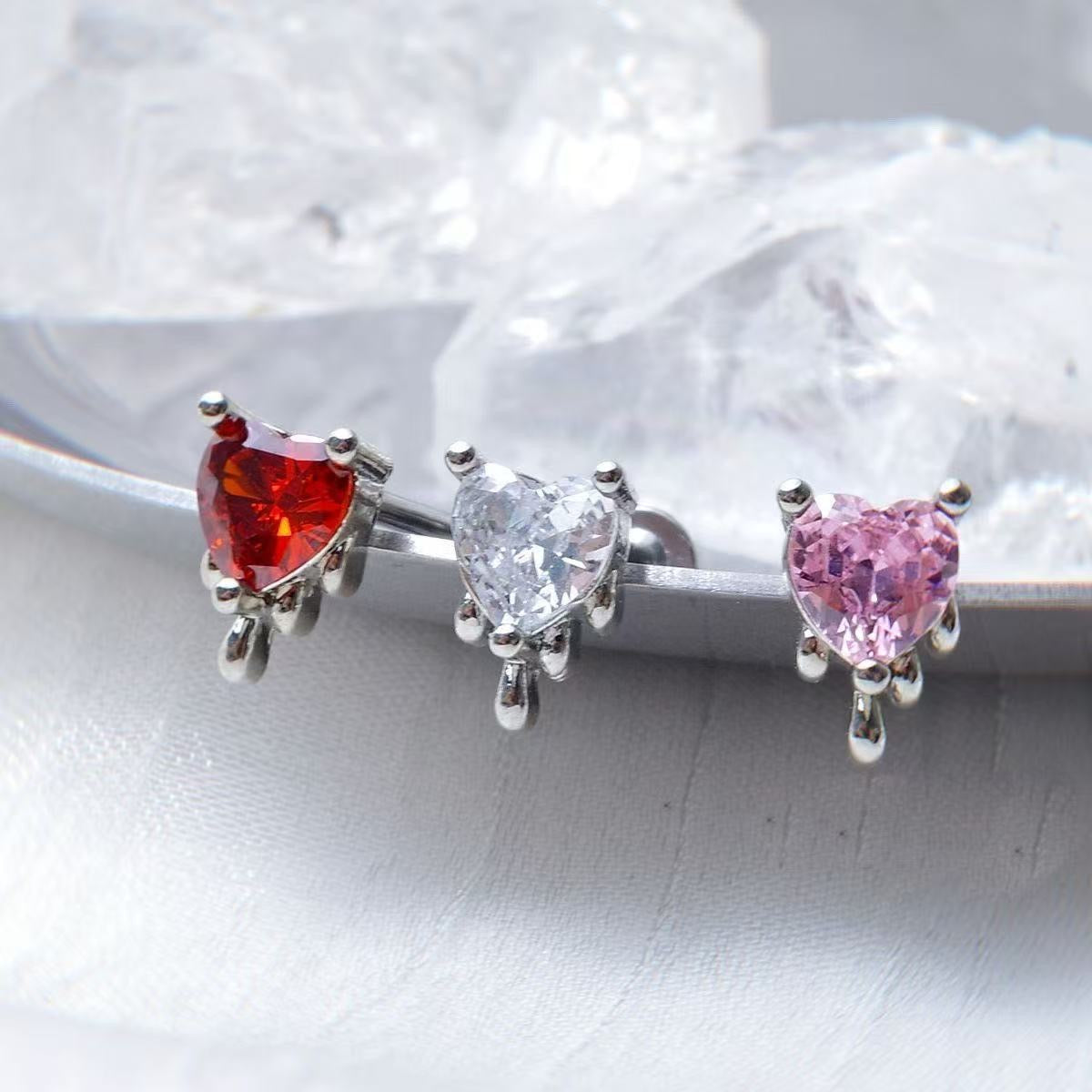 Liquid Metal CZ Heart Stud - Dainty Molten Cartilage Earring
