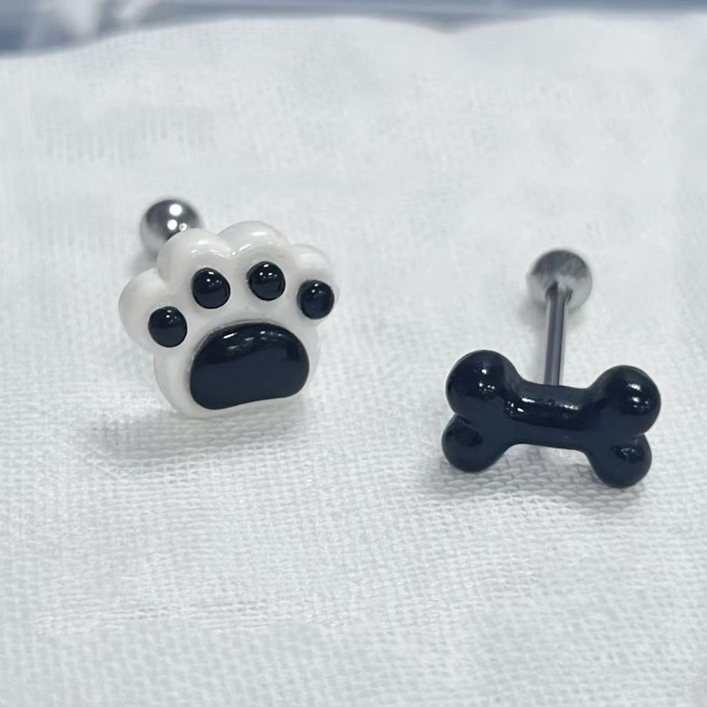 piercing de langue en résine, os blanc et acier inoxydable 
