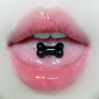 piercing de langue en résine, os blanc et acier inoxydable 