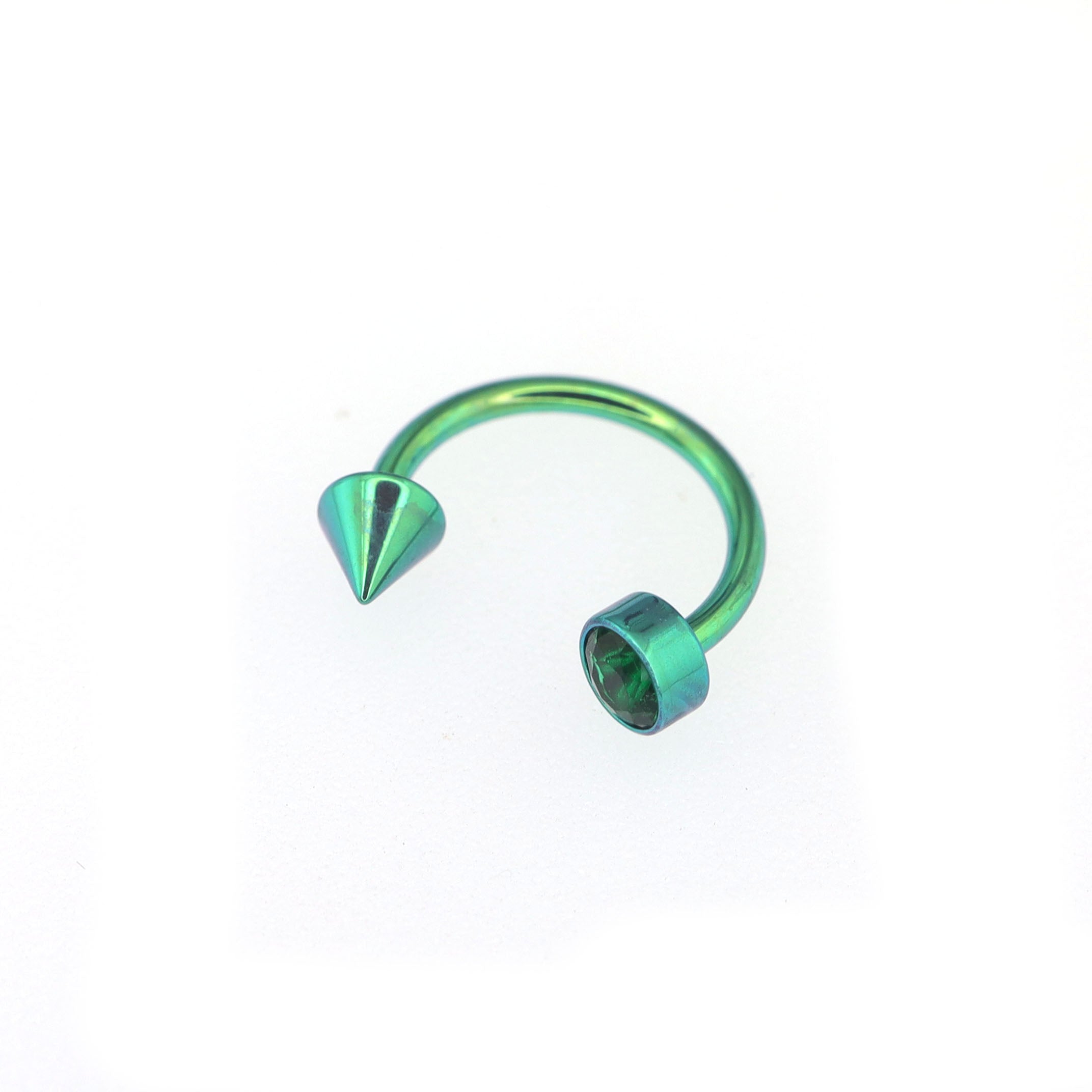Round CZ spike Titanium Horseshoe Ring - Round CZ spike Titanium Horseshoe Ring - Deep Green / 8mm by CRUXJEWELRY