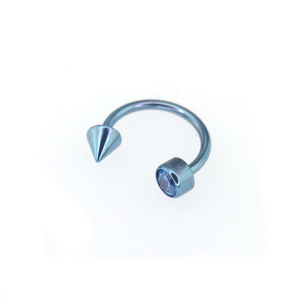 Round CZ spike Titanium Horseshoe Ring - Round CZ spike Titanium Horseshoe Ring - Sky Blue / 8mm by CRUXJEWELRY