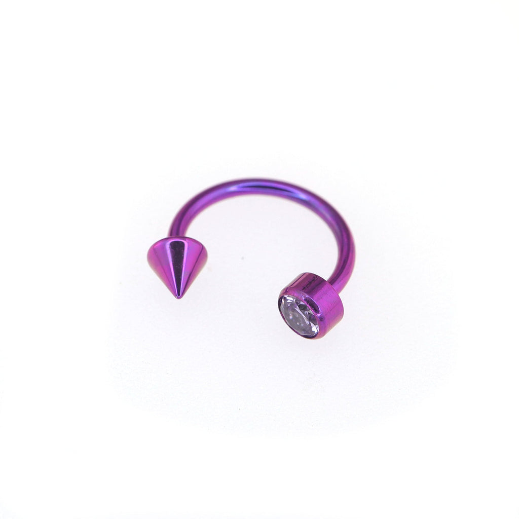 Round CZ spike Titanium Horseshoe Ring - Round CZ spike Titanium Horseshoe Ring - Purple / 8mm by CRUXJEWELRY