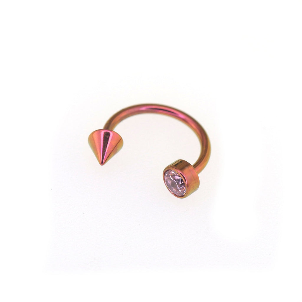 Round CZ spike Titanium Horseshoe Ring - Round CZ spike Titanium Horseshoe Ring - Orange / 8mm by CRUXJEWELRY