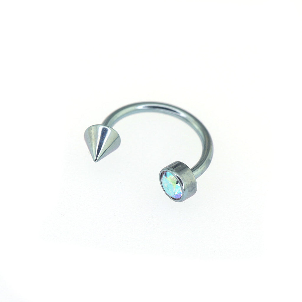 Round CZ spike Titanium Horseshoe Ring - Round CZ spike Titanium Horseshoe Ring - AB Coating / 8mm by CRUXJEWELRY