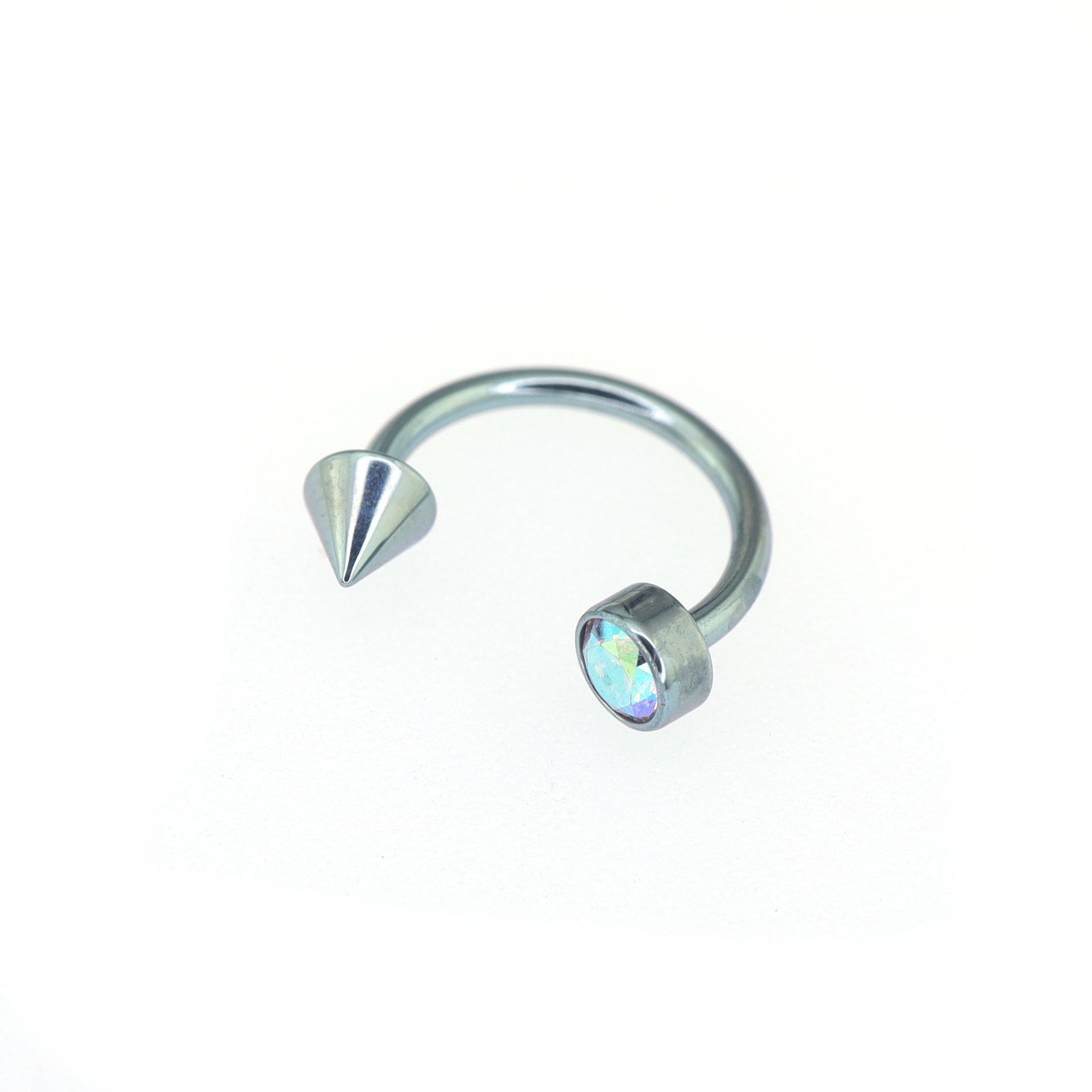 Round CZ spike Titanium Horseshoe Ring - Round CZ spike Titanium Horseshoe Ring - AB Coating / 8mm by CRUXJEWELRY