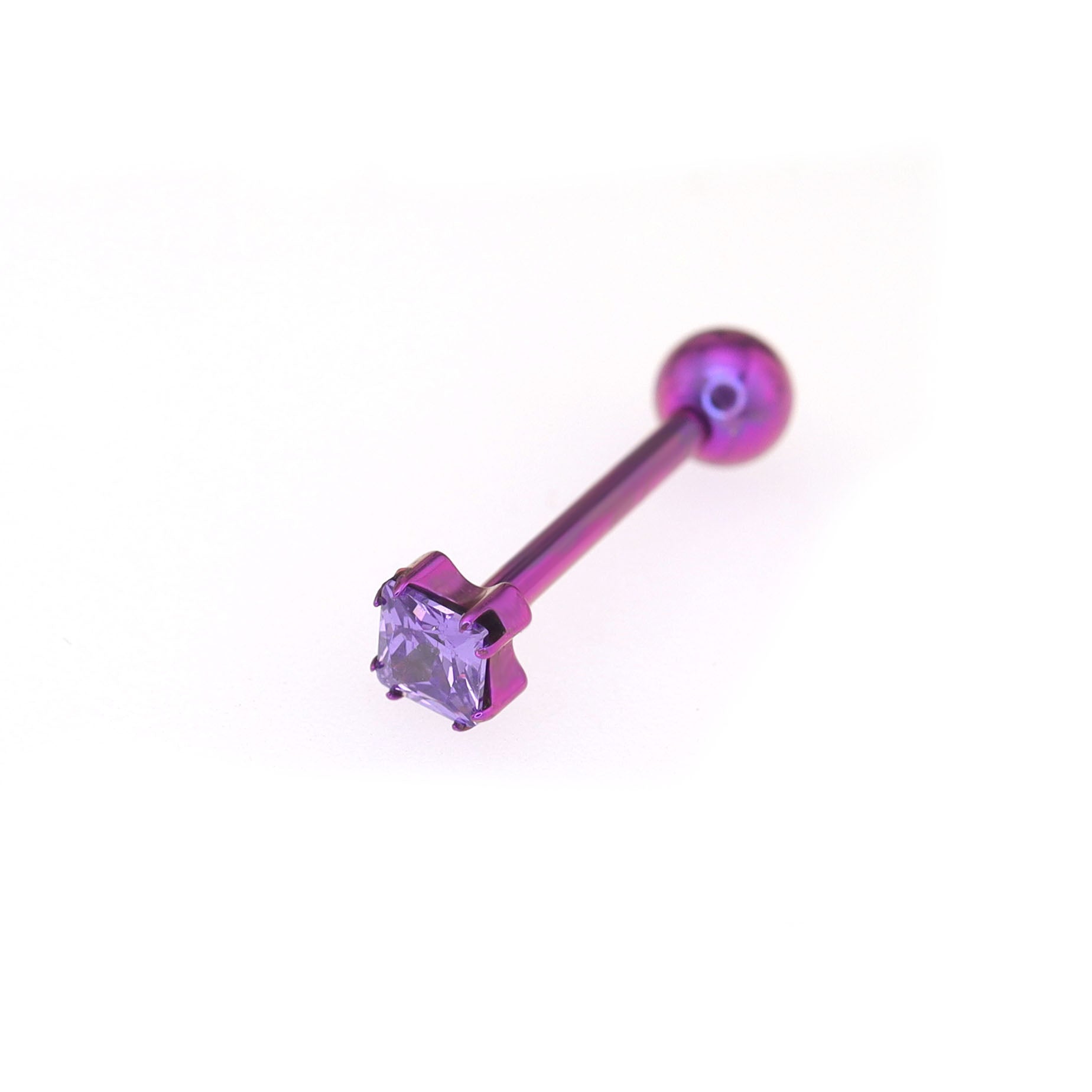 14G Square CZ Internally Threaded Titanium Tongue Stud - 14G Square CZ Internally Threaded Titanium Tongue Stud - Deep Purple by CRUXJEWELRY