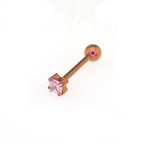 14G Square CZ Internally Threaded Titanium Tongue Stud - 14G Square CZ Internally Threaded Titanium Tongue Stud - Light Pink by CRUXJEWELRY