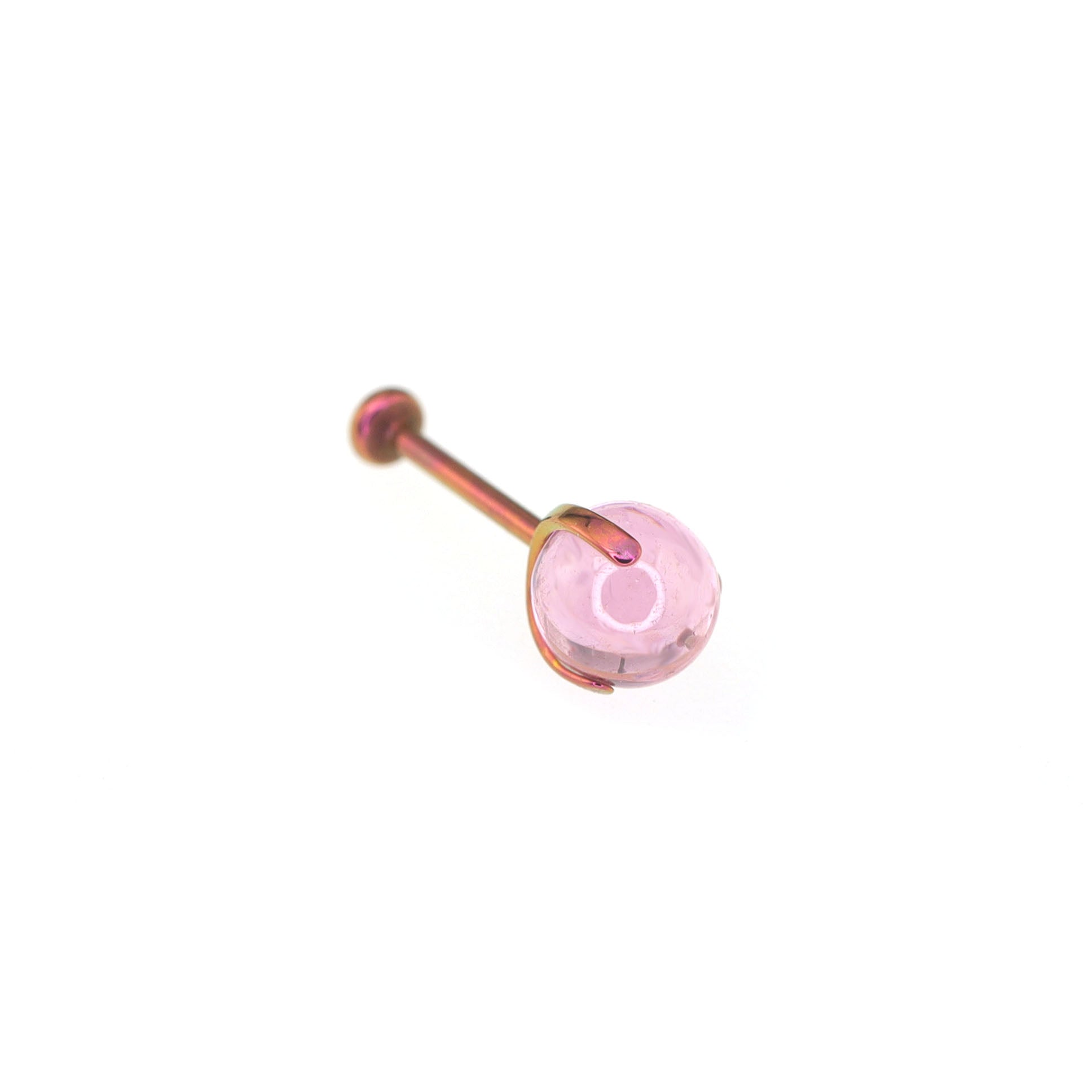 CZ Ball Titanium Nostril Stud - CZ Ball Titanium Nostril Stud - Light Pink / 4 mm / 6mm by CRUXJEWELRY