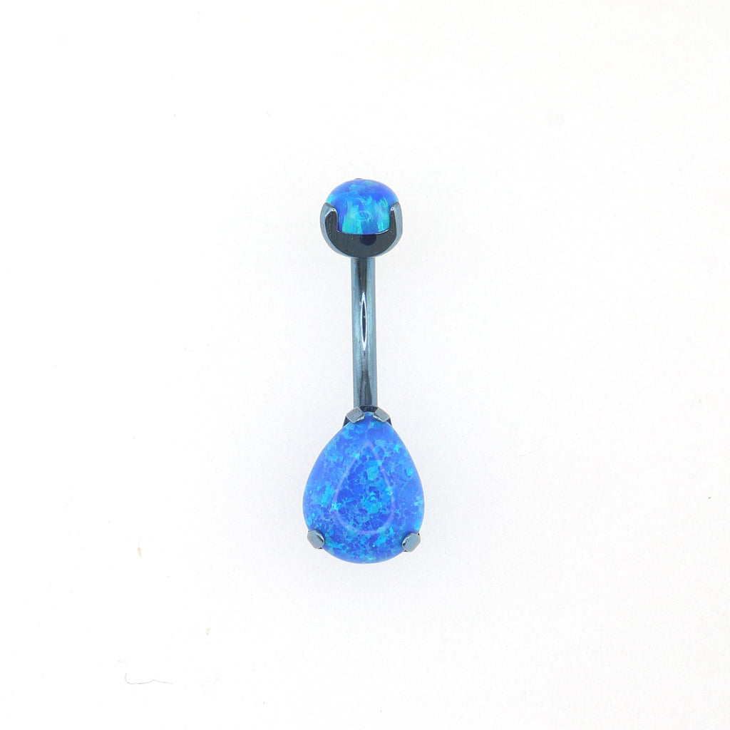 Teardrop Double Opal Titanium Belly Ring - Teardrop Double Opal Titanium Belly Ring - Ocean Blue by CRUXJEWELRY