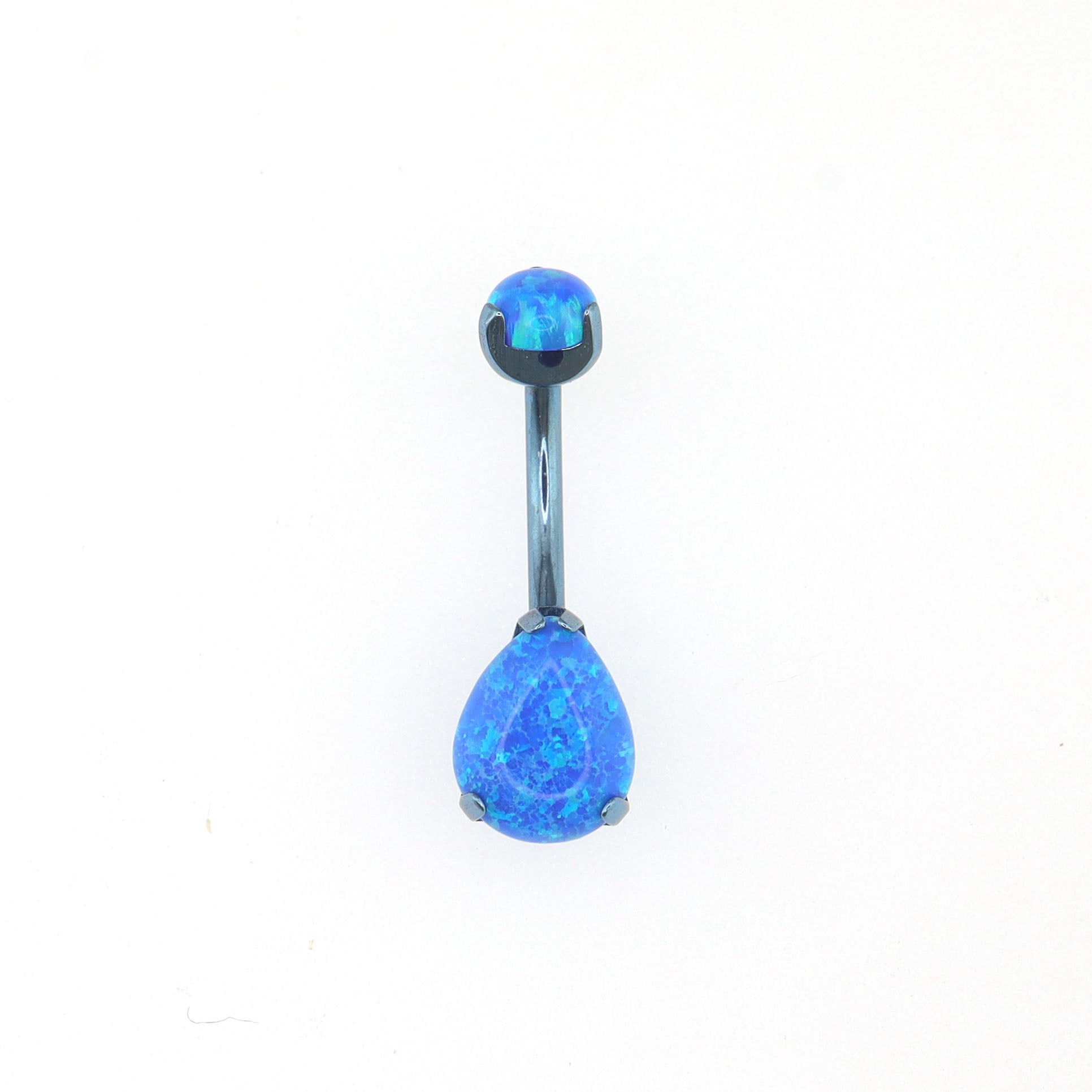 Teardrop Double Opal Titanium Belly Ring - Teardrop Double Opal Titanium Belly Ring - Ocean Blue by CRUXJEWELRY