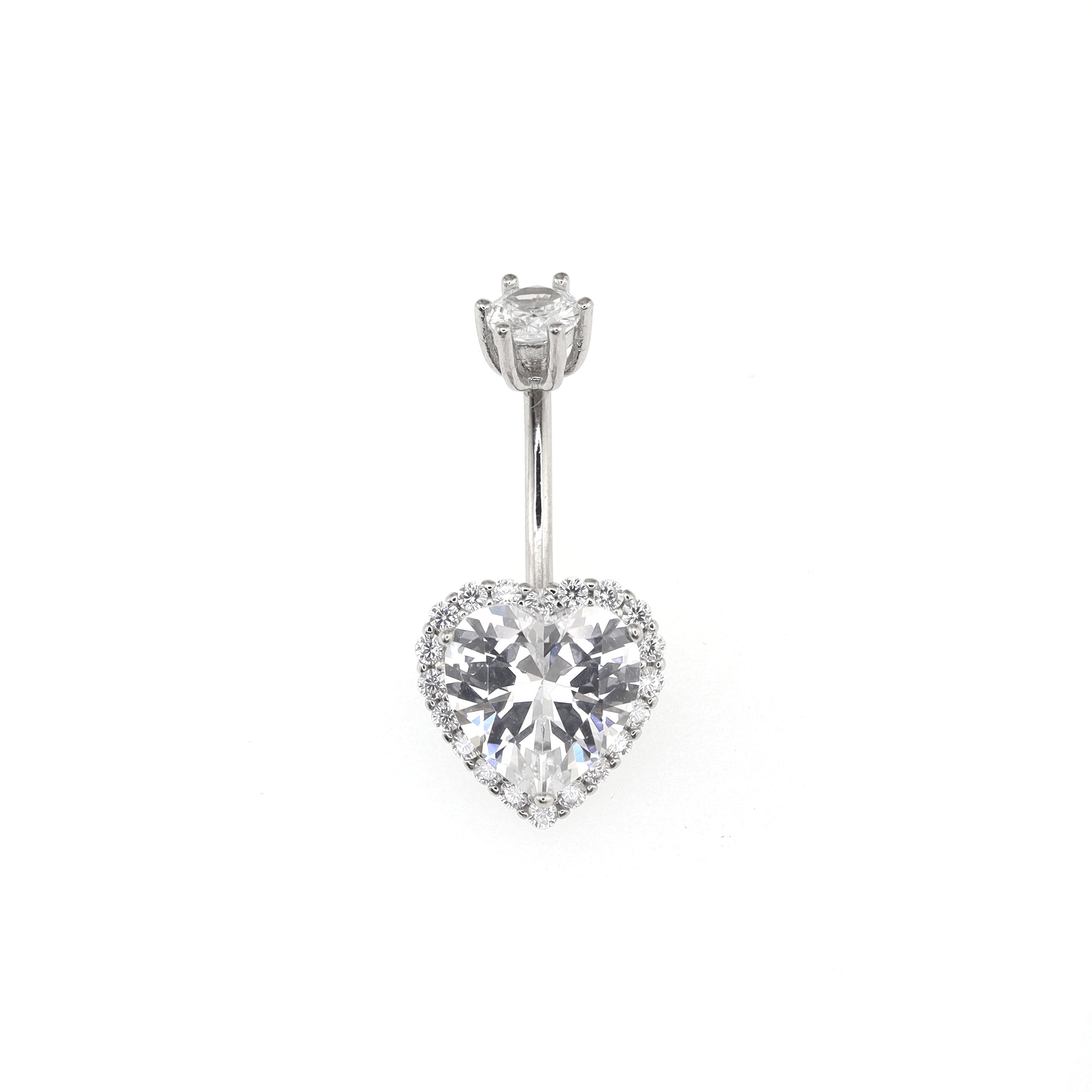 Heart-shaped CZ S925 Sterling Silver Belly Ring - Heart-shaped CZ S925 Sterling Silver Belly Ring - 6mm by CRUXJEWELRY