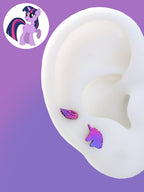 Magical Alicorn Princess Piercing Set | MLP Inspired Unicorn & Wing Titanium Studs | Helix & Lobe Earrings