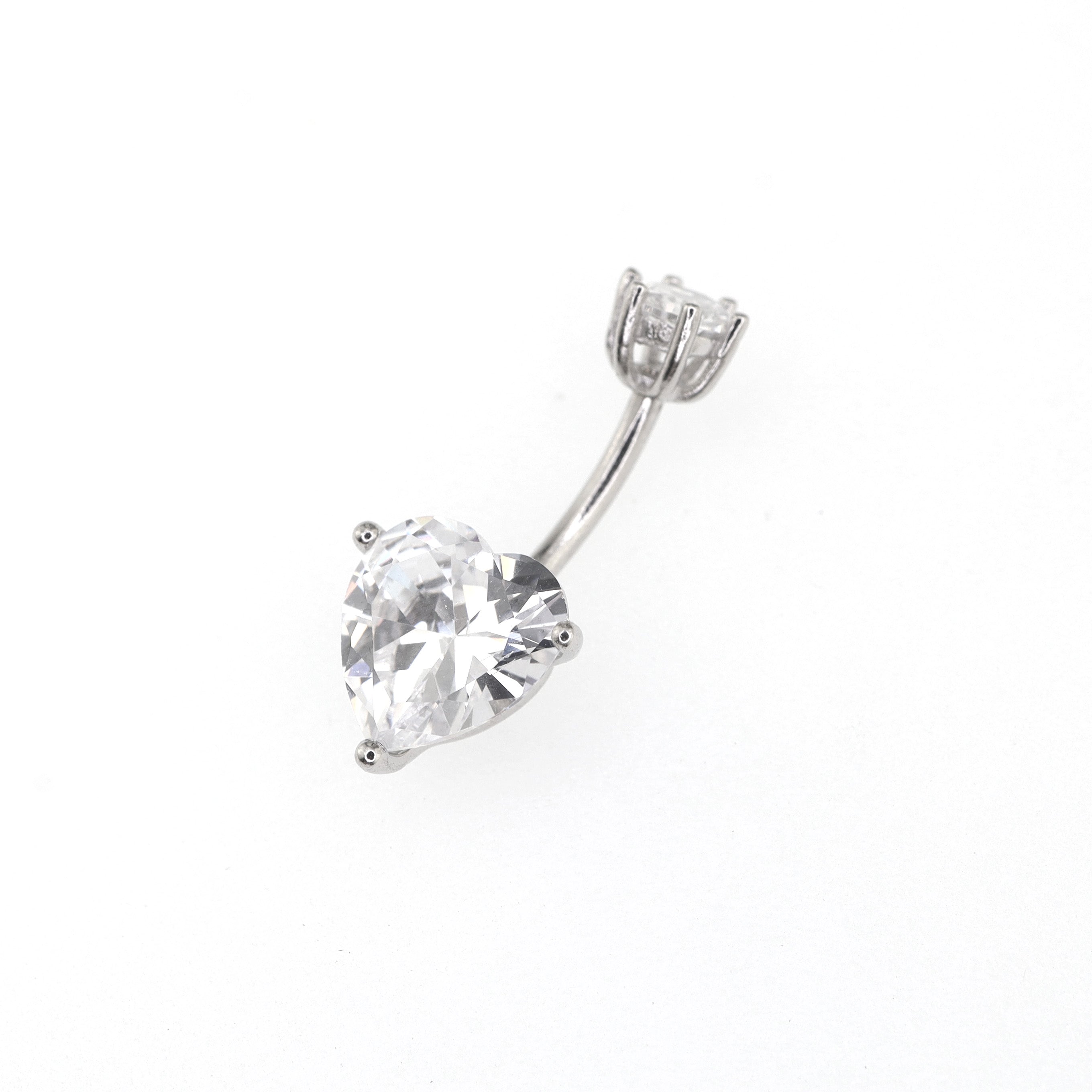 Heart-shaped CZ S925 Sterling Silver Belly Ring - Heart-shaped CZ S925 Sterling Silver Belly Ring - 6 mm by CRUXJEWELRY