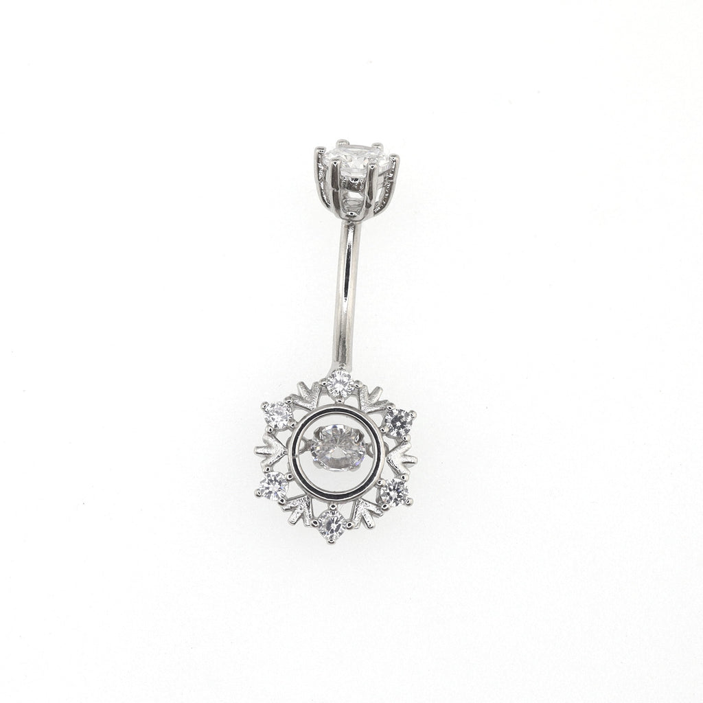 Snowflake CZ S925 Sterling Silver Belly Ring - Snowflake CZ S925 Sterling Silver Belly Ring - 6 mm by CRUXJEWELRY