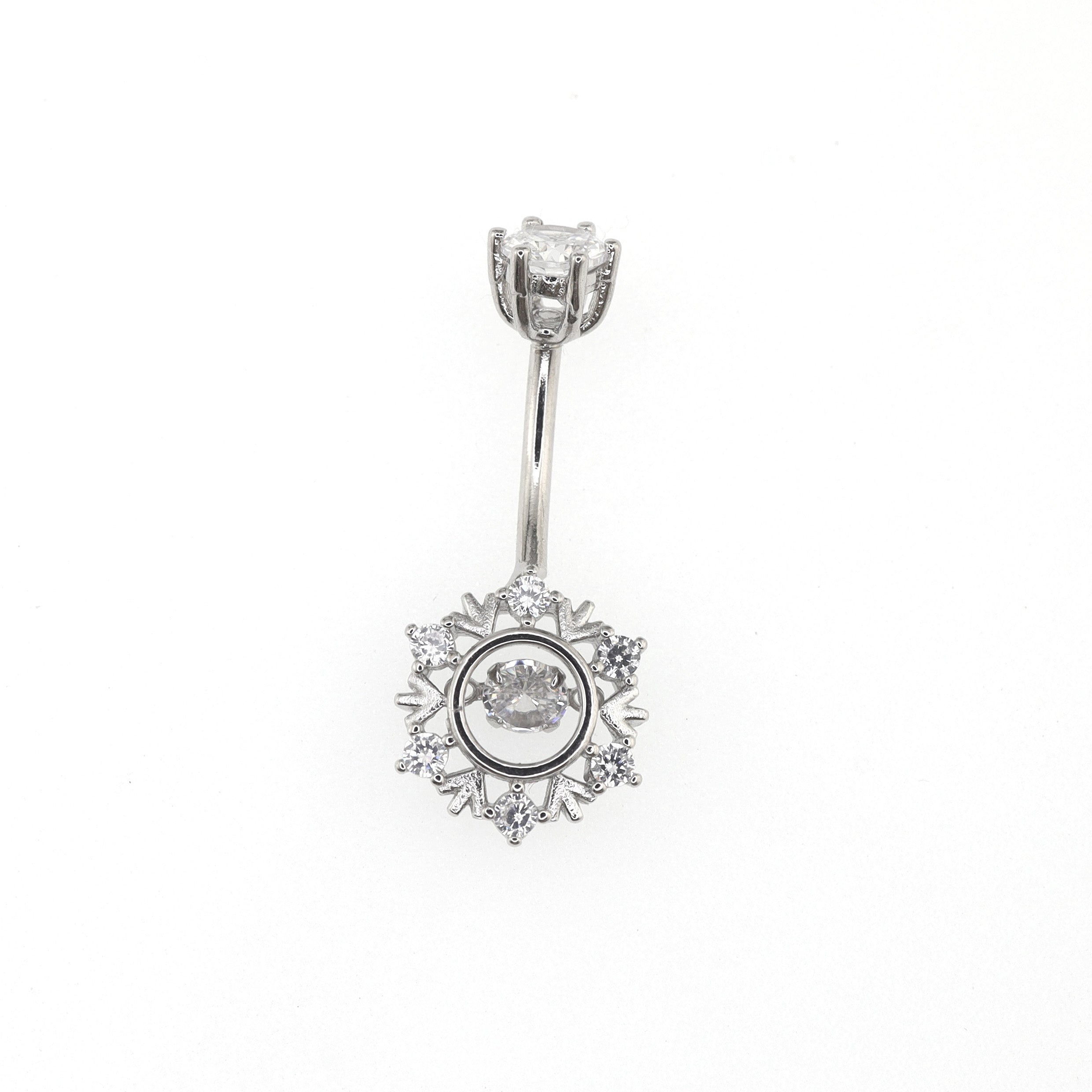 Snowflake CZ S925 Sterling Silver Belly Ring - Snowflake CZ S925 Sterling Silver Belly Ring - 6 mm by CRUXJEWELRY