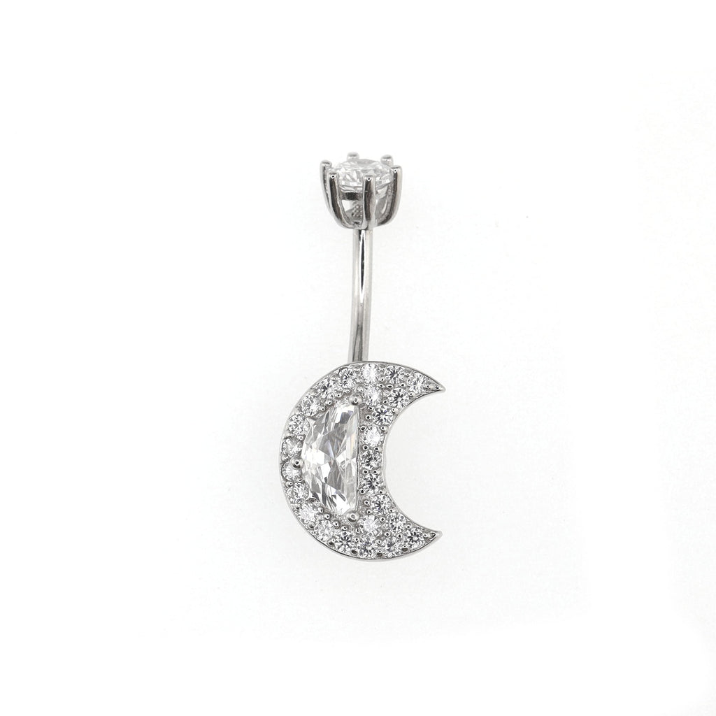 Moon CZ S925 Sterling Silver Belly Ring - Moon CZ S925 Sterling Silver Belly Ring - 6mm by CRUXJEWELRY
