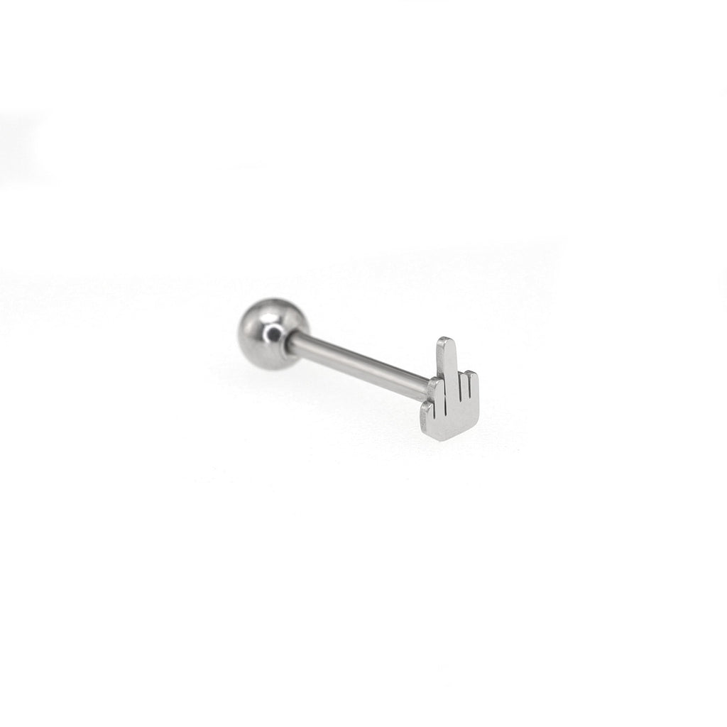 Middle Finger Gesture stainless steel Tongue Stud - Middle Finger Gesture stainless steel Tongue Stud - 1.2mm/16G / 12mm by CRUXJEWELRY