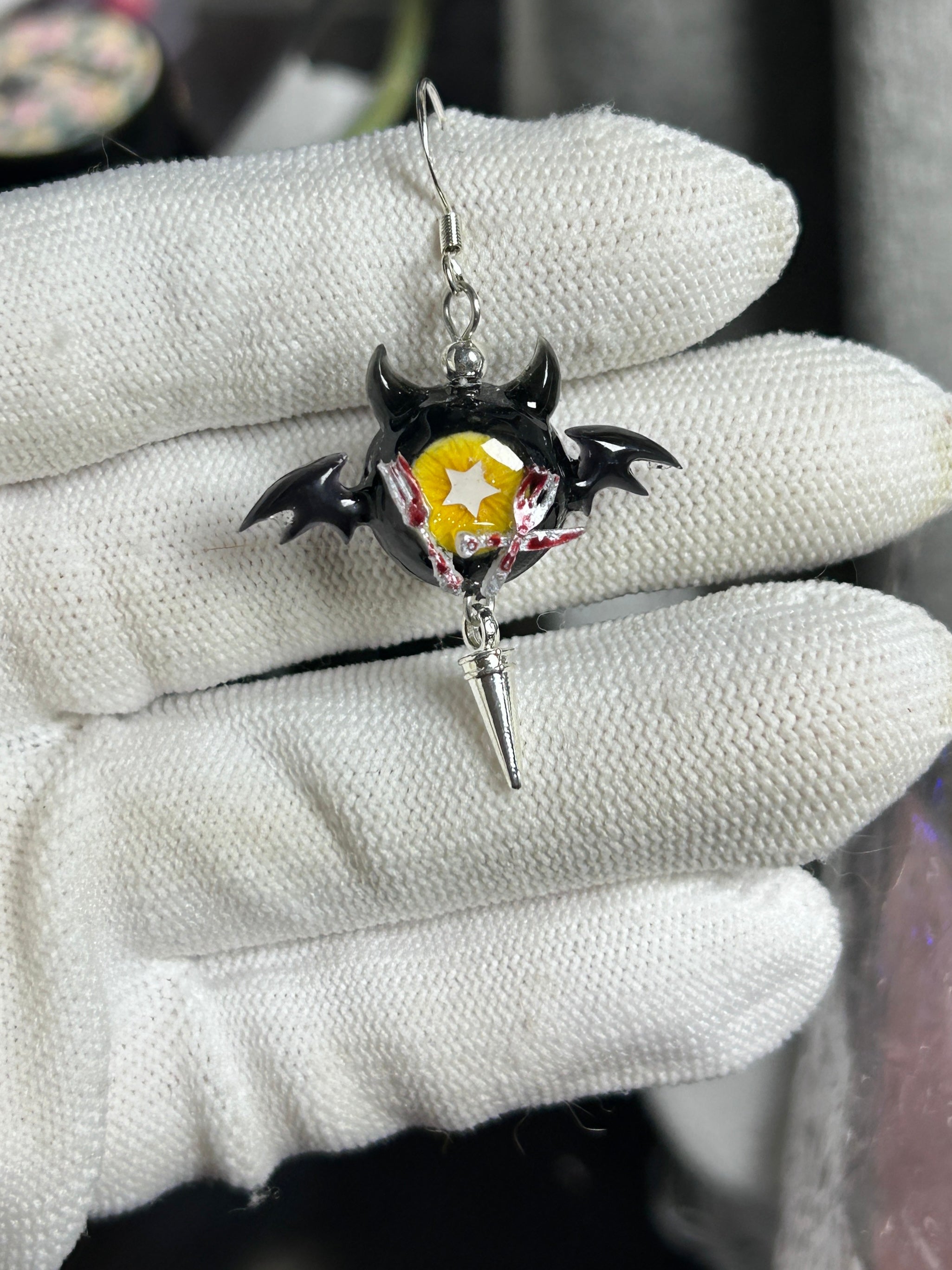 Cthulhu Eye - Dark Temptress: Succubus Earrings - Cthulhu Eye - Dark Temptress: Succubus Earrings - Velvet Tail Succubus by CRUXJEWELRY