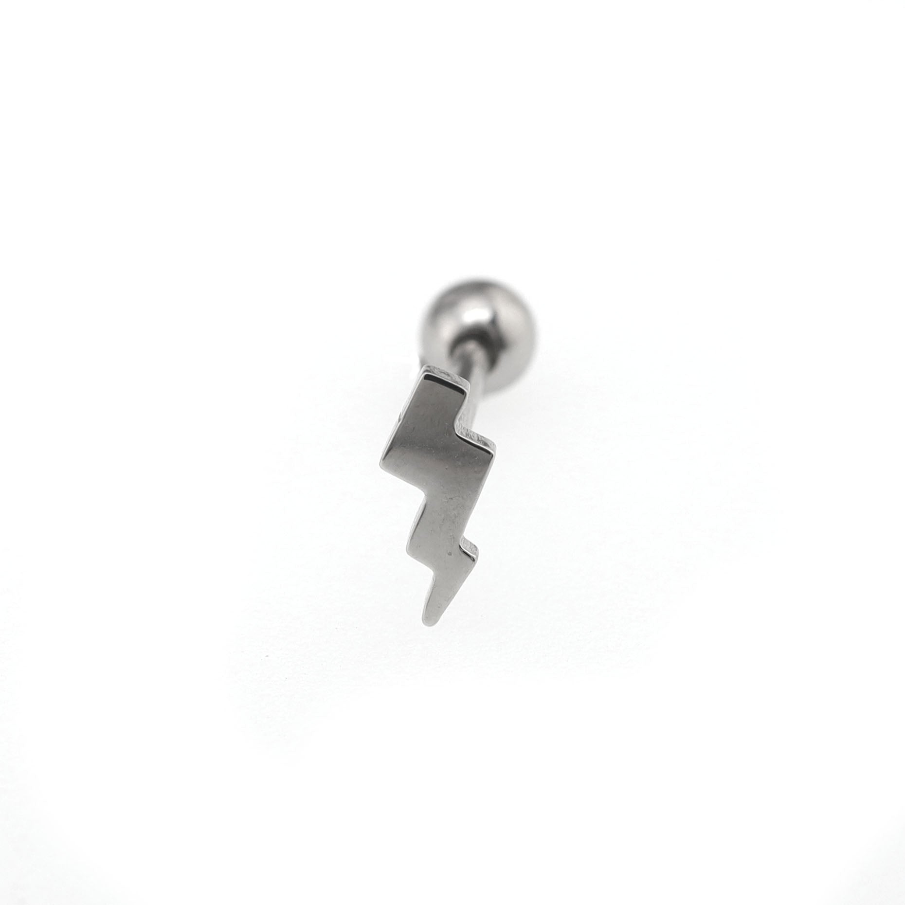 Lightning Bolt Stainless steel Tongue Stud - Lightning Bolt Stainless steel Tongue Stud - Silver / 12mm by CRUXJEWELRY