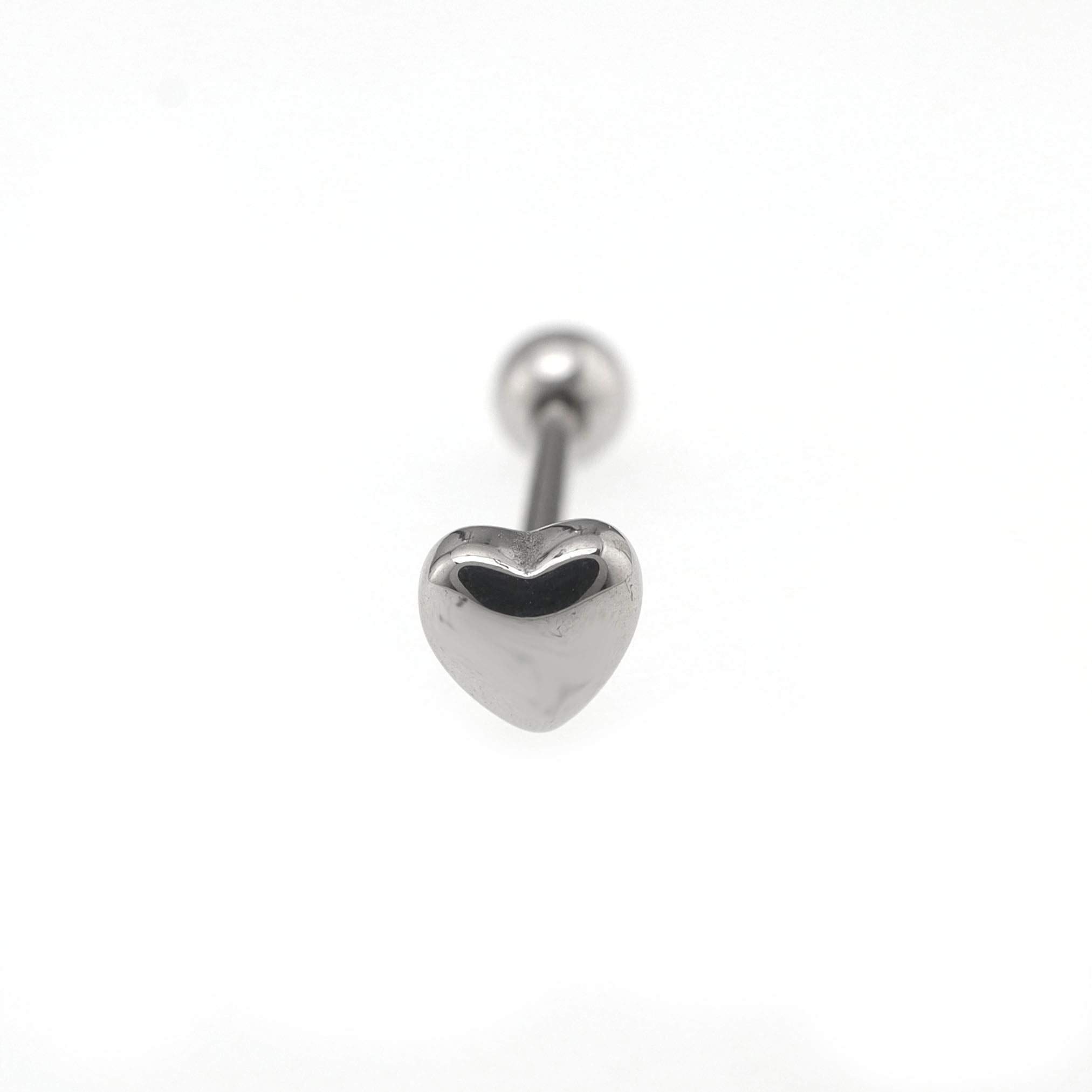 3D Heart Sterling Silver Stainless Steel Tongue Stud - 3D Heart Sterling Silver Stainless Steel Tongue Stud - 10mm / 1.2mm/16G by CRUXJEWELRY