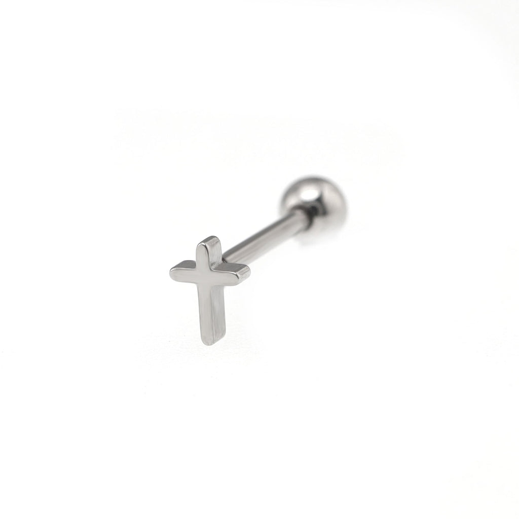 Cross Stainless steel Tongue Stud - Cross Stainless steel Tongue Stud - Sliver / 12mm by CRUXJEWELRY