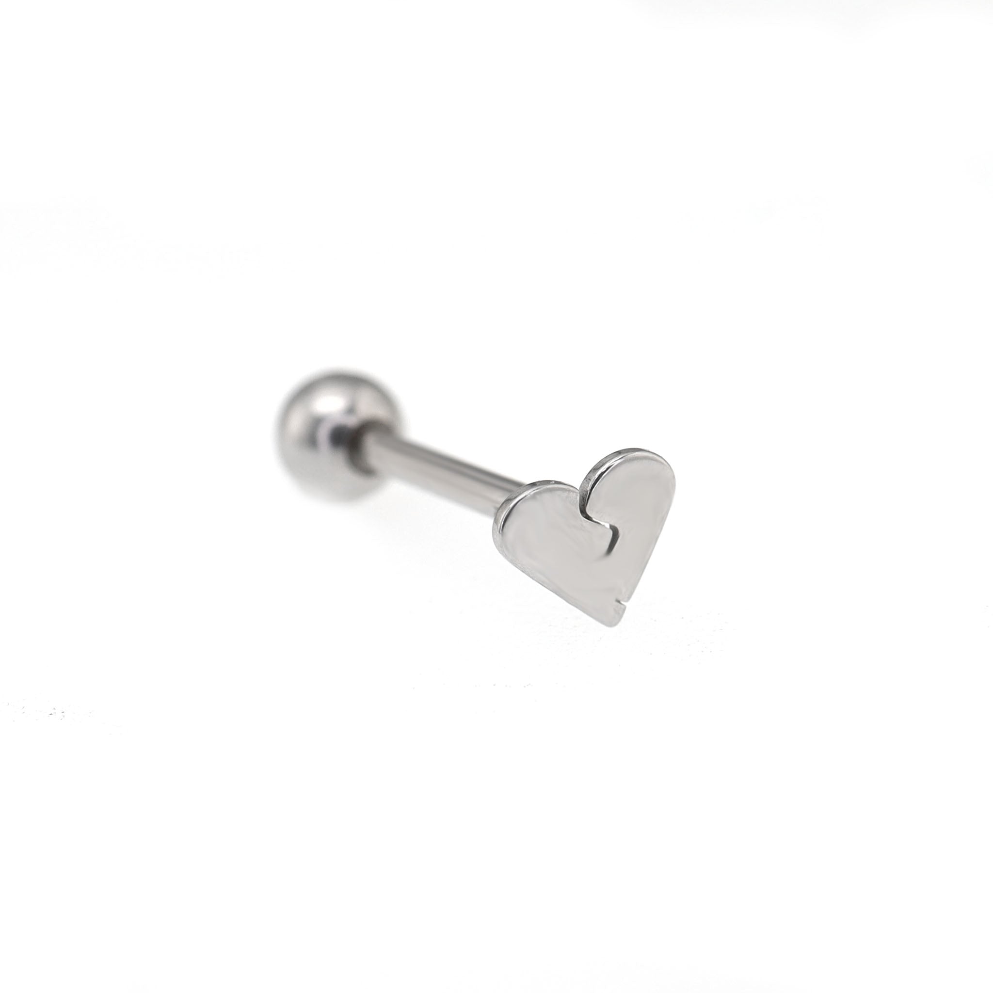 Broken Heart Stainless Steel Tongue Stud - Broken Heart Stainless Steel Tongue Stud - 1.2mm-16G / 12mm by CRUXJEWELRY